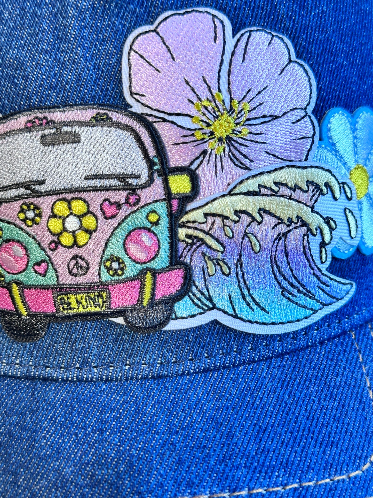 Beachy VW Bus Denim Happy Soul Trucker Hat