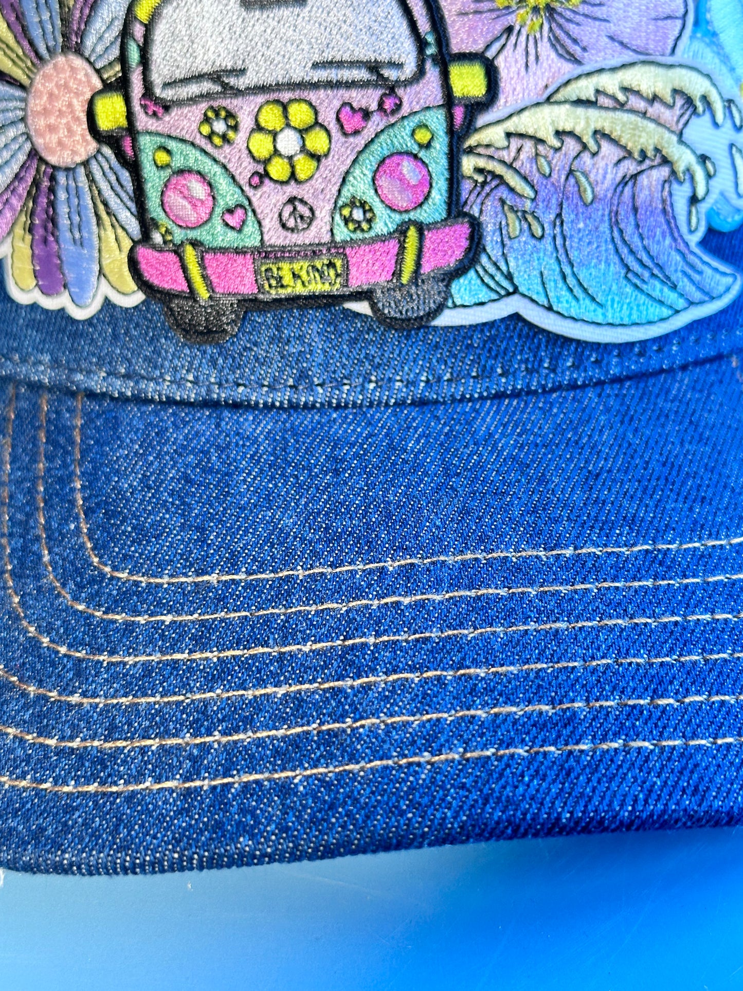 Beachy VW Bus Denim Happy Soul Trucker Hat