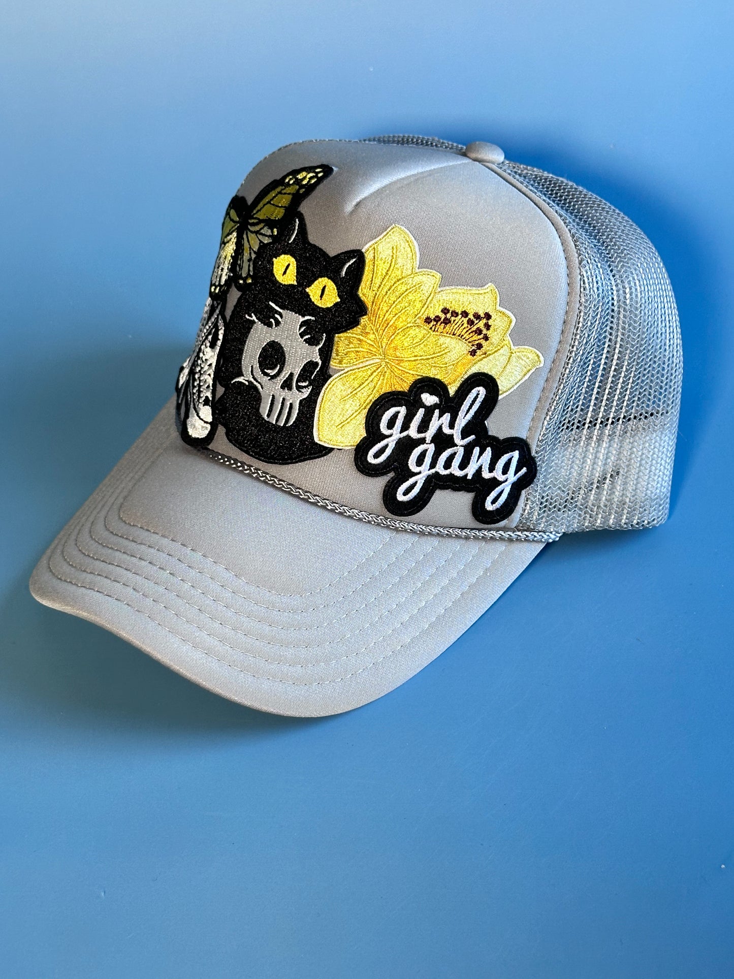 Edgy Grey, Black and Yellow Girl Gang Happy Soul Trucker Hat