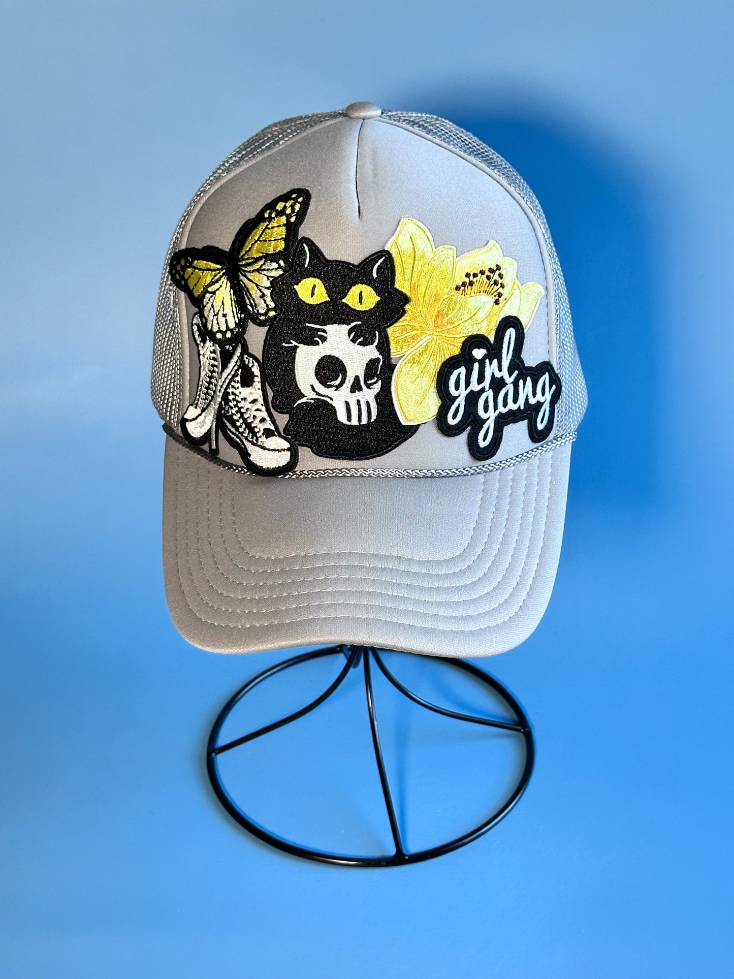 Edgy Grey, Black and Yellow Girl Gang Happy Soul Trucker Hat