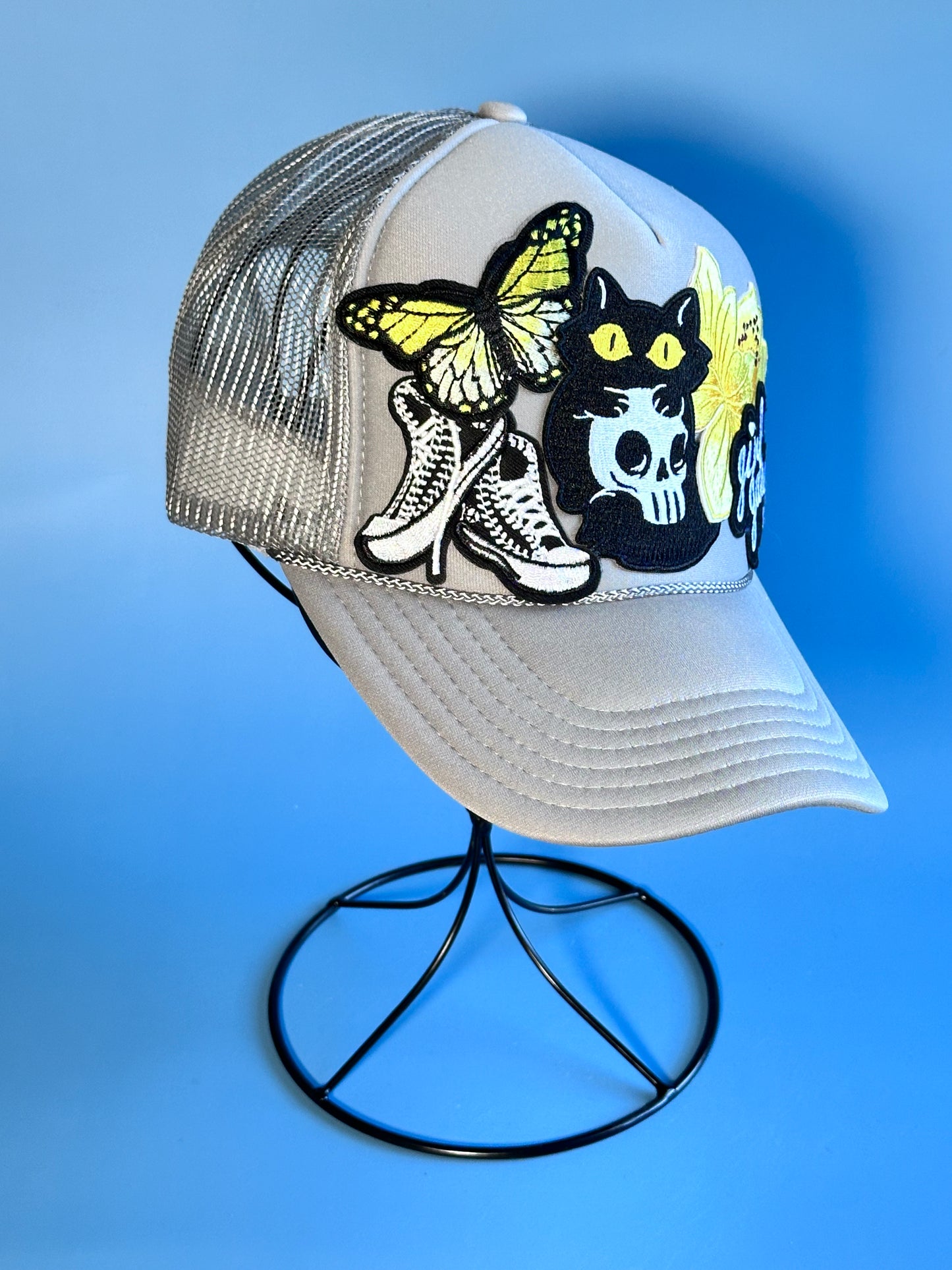 Edgy Grey, Black and Yellow Girl Gang Happy Soul Trucker Hat