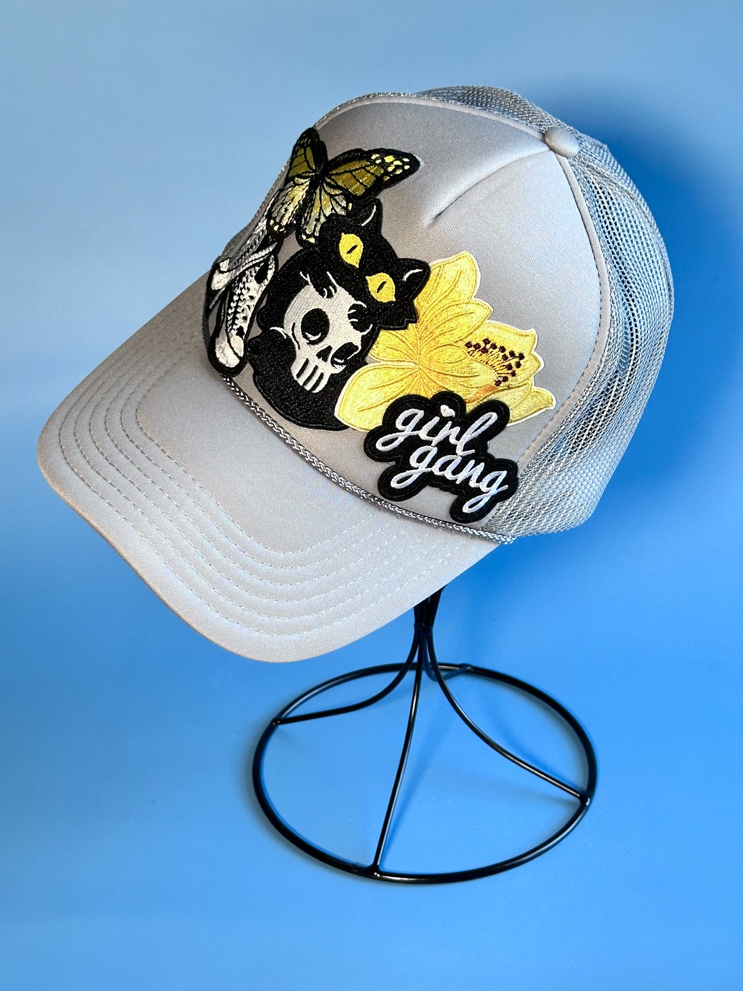 Edgy Grey, Black and Yellow Girl Gang Happy Soul Trucker Hat