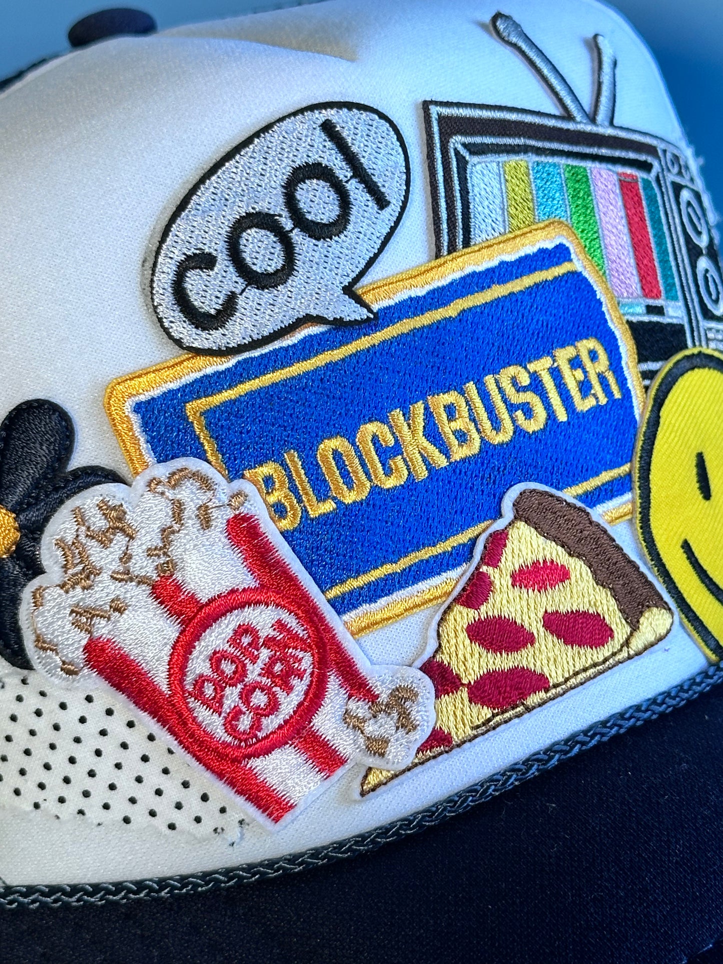 Retro Blockbuster White on Navy Happy Soul Trucker Hat