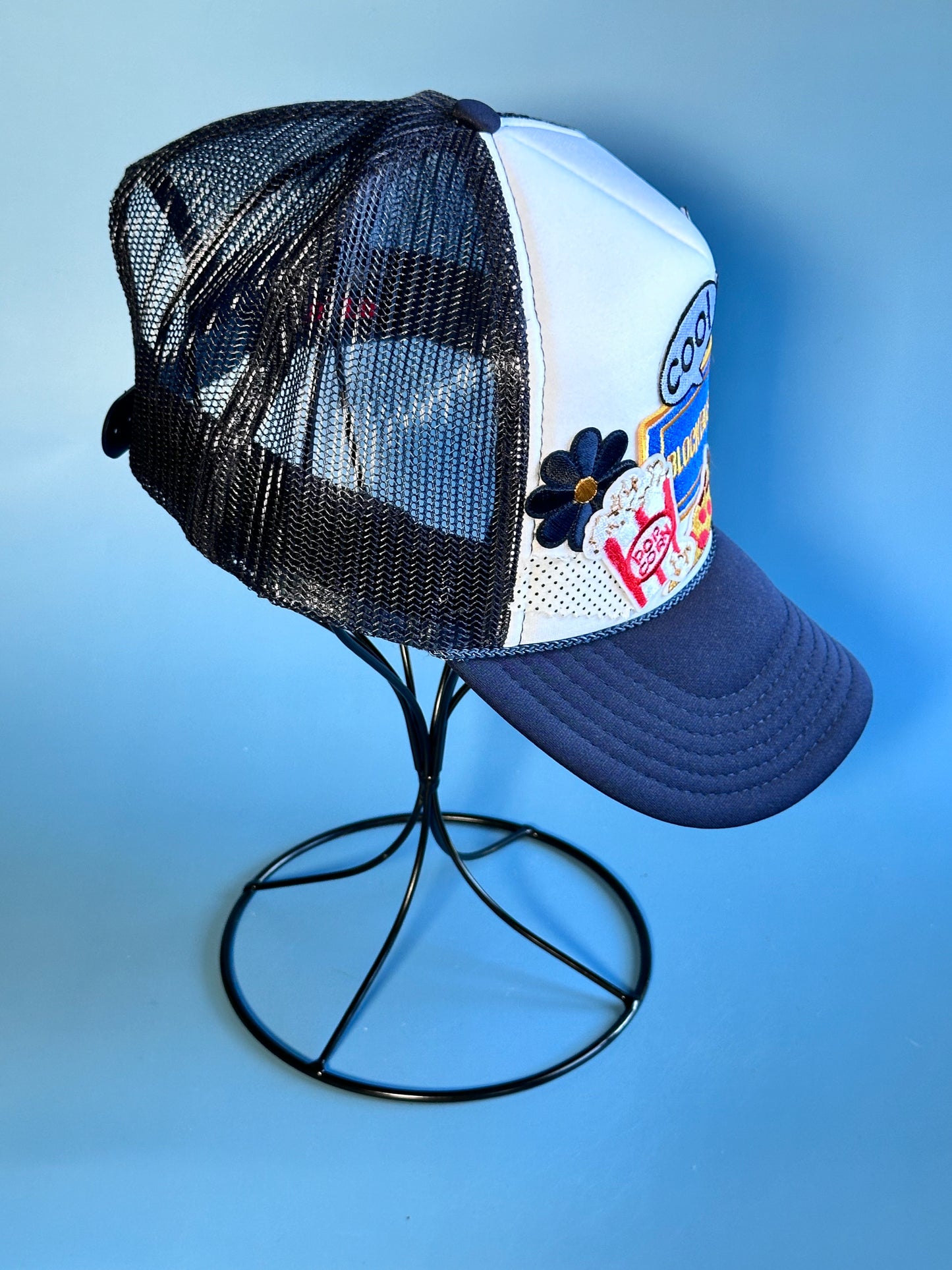 Retro Blockbuster White on Navy Happy Soul Trucker Hat