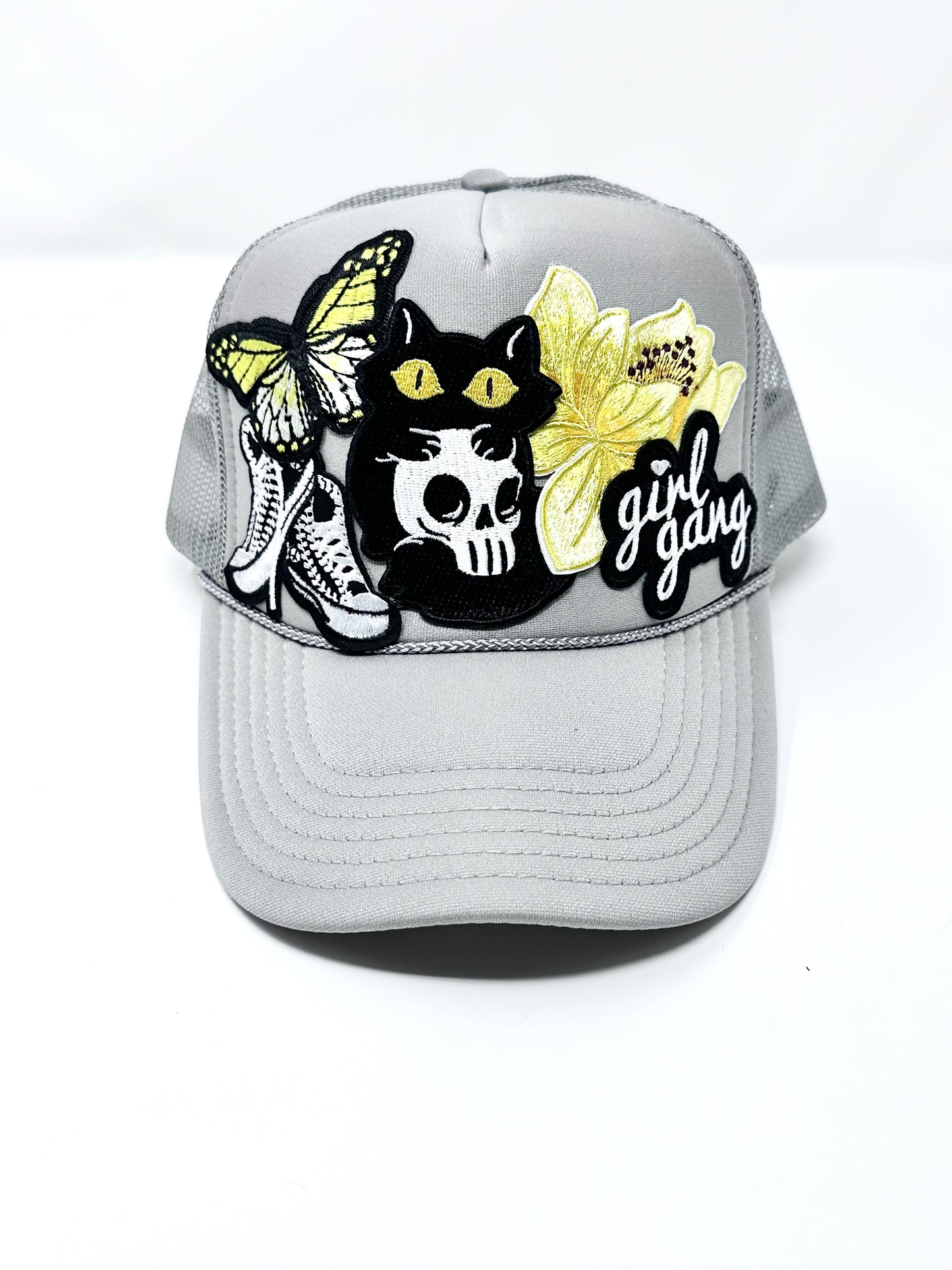 Edgy Grey, Black and Yellow Girl Gang Happy Soul Trucker Hat