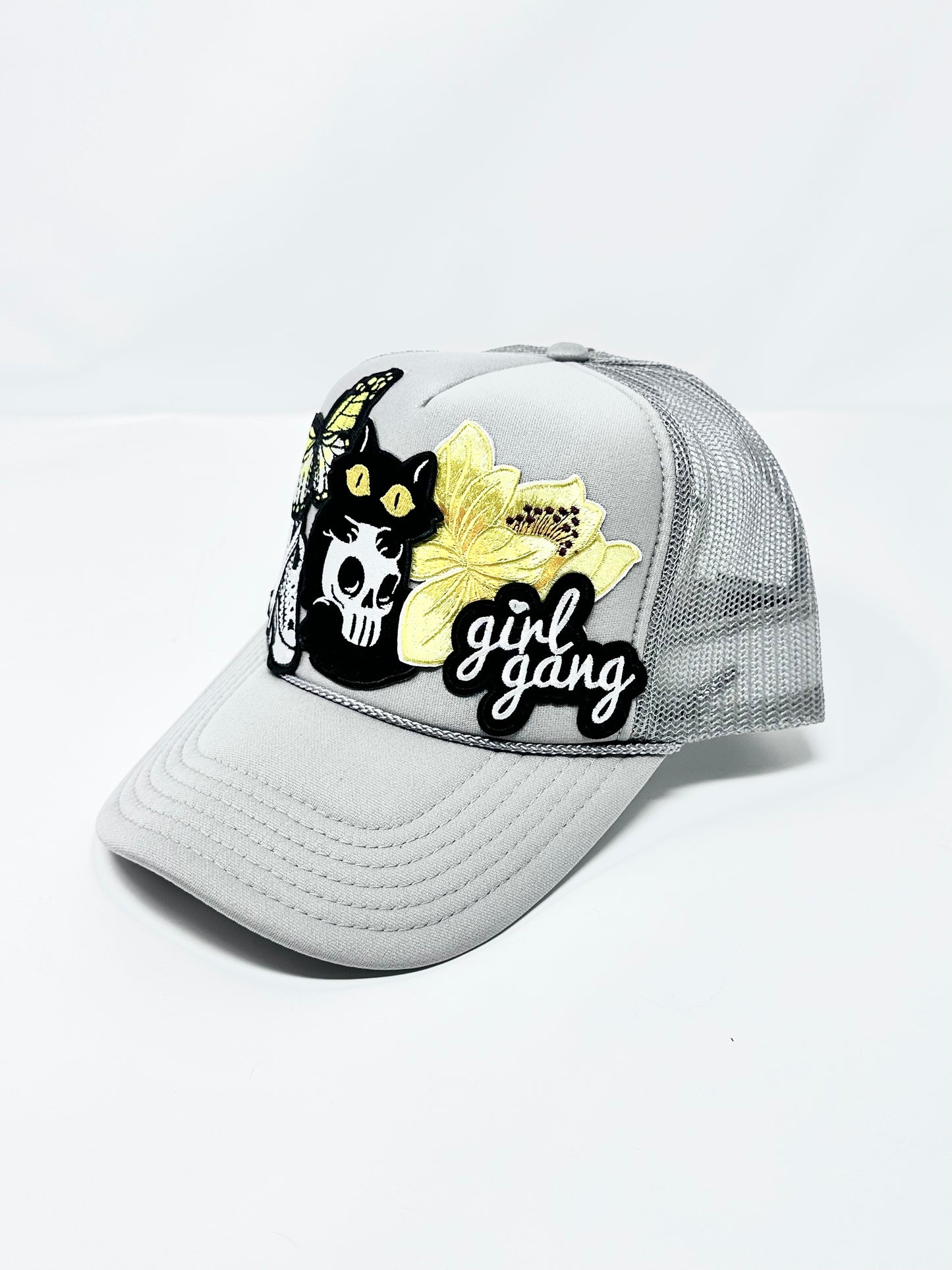 Edgy Grey, Black and Yellow Girl Gang Happy Soul Trucker Hat