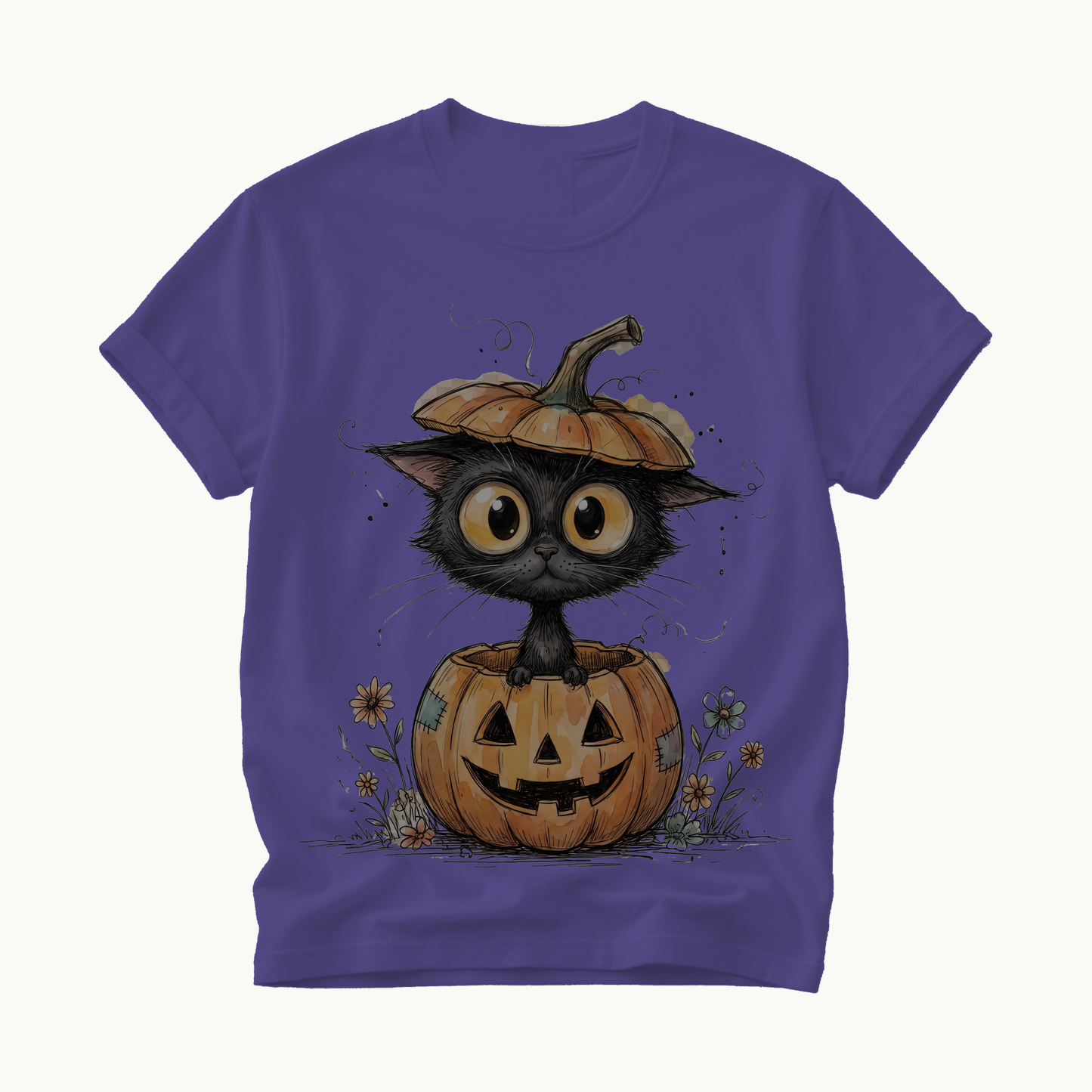 Cat in Pumpkin Shirt | Funny Halloween T-Shirt | Black Cat Jack-o-Lantern Tee