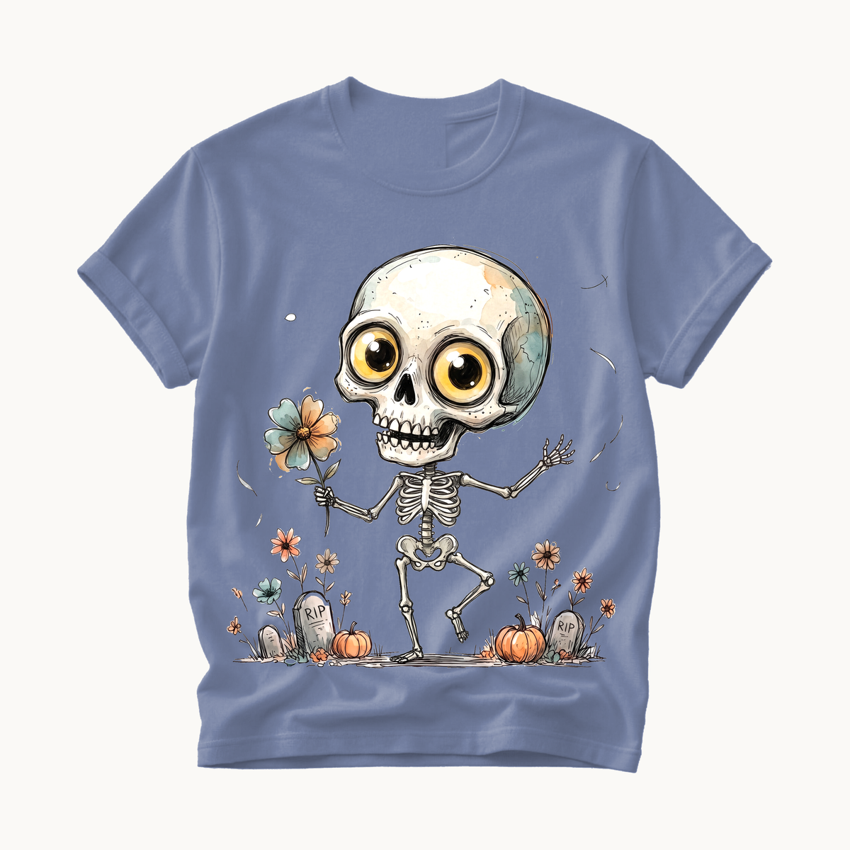 Dancing Skeleton Shirt | Cute Halloween T-Shirt for Women | Whimsical Skeleton Flower Tee
