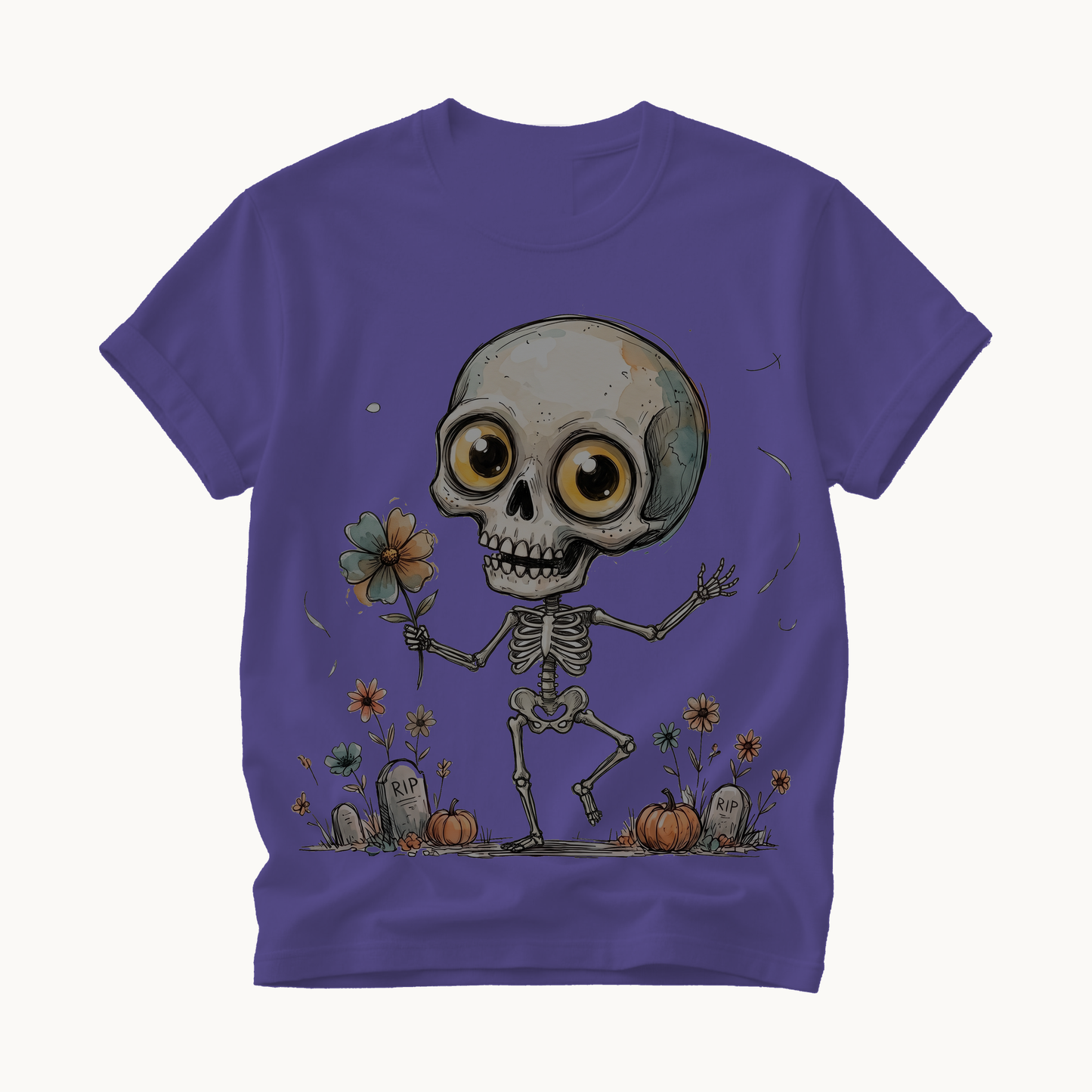 Dancing Skeleton Shirt | Cute Halloween T-Shirt for Women | Whimsical Skeleton Flower Tee