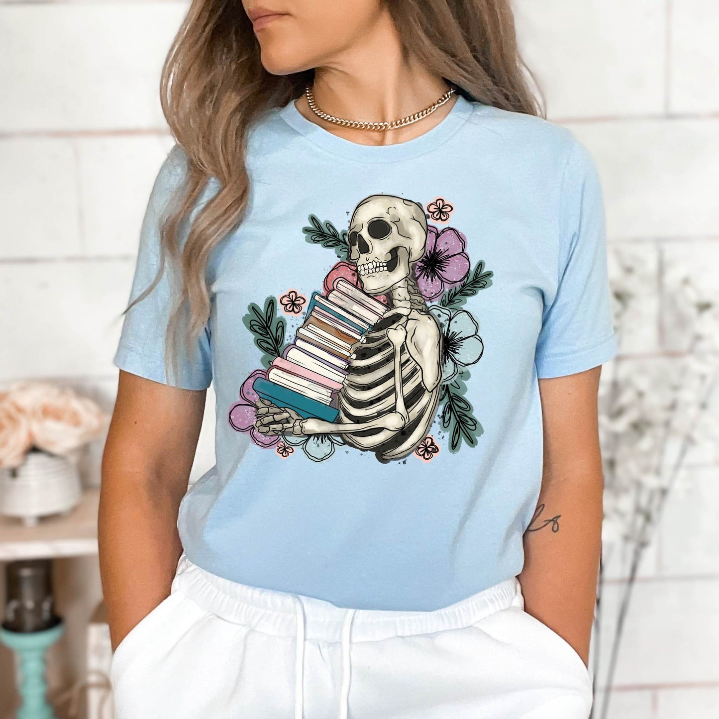 Floral Skeleton Book Stack Tee