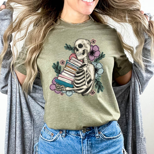 Floral Skeleton Book Stack Tee