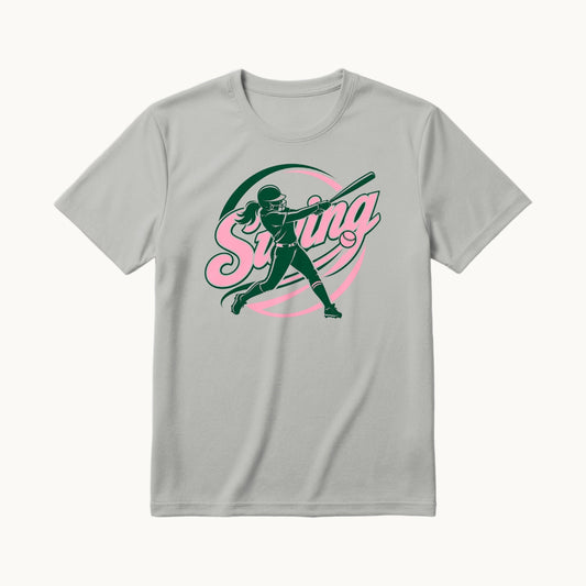 Swing Logo badge front, Central Florida Swing Softball coach shirt in silver