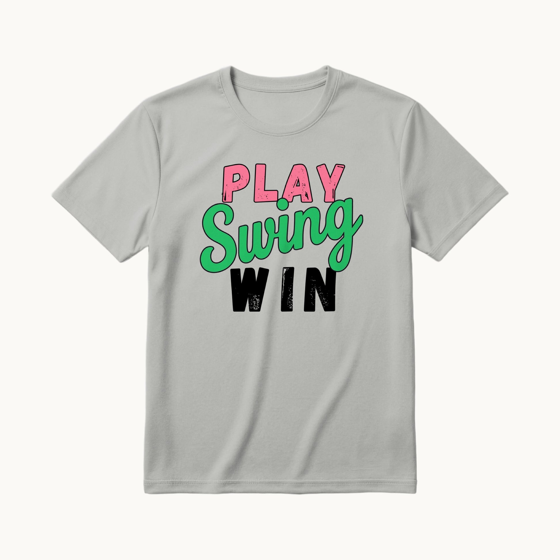 Play Swing Win front, Central Florida Swing Softball coach shirt in silver