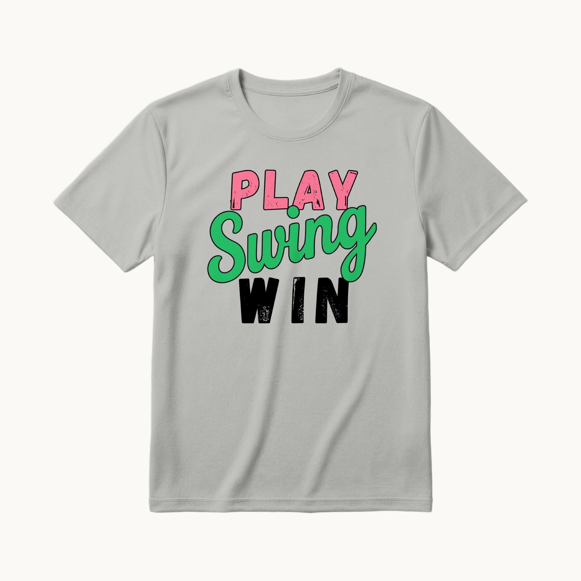 Play Swing Win front, Central Florida Swing Softball coach shirt in silver