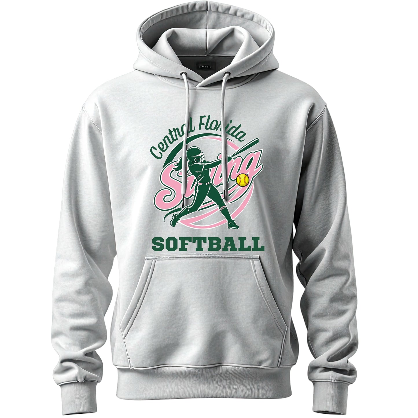 Swing Softball coach hoodie, gray, front