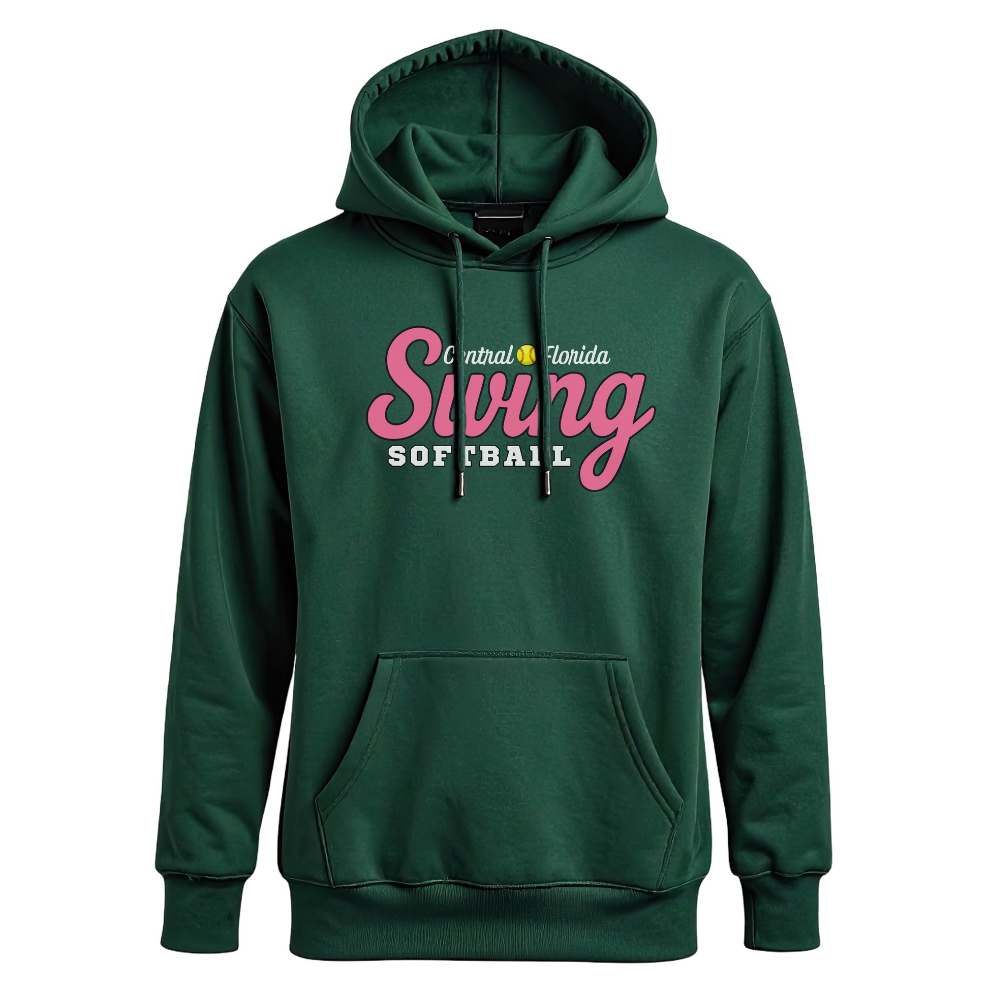Swing Softball family hoodie, Central Florida Swing, Forest Green, front