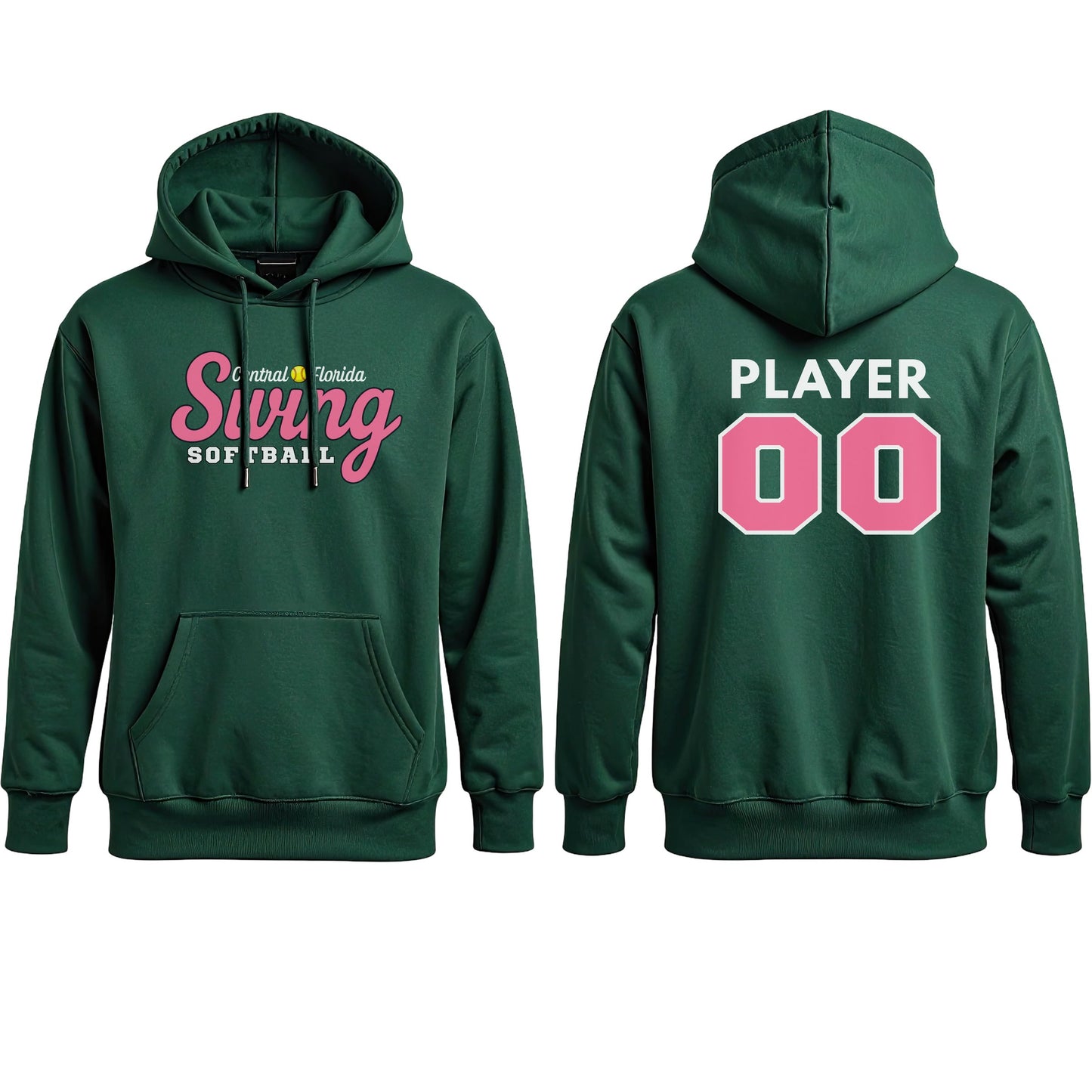 Swing Softball family hoodie, Central Florida Swing, Forest Green, pair
