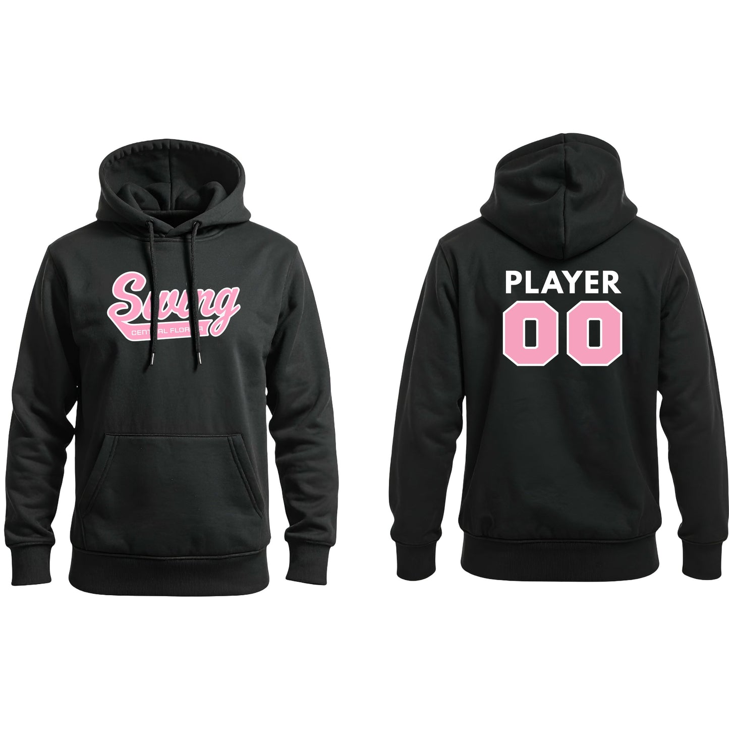Swing Softball family hoodie, Pink Swing, Black, pair
