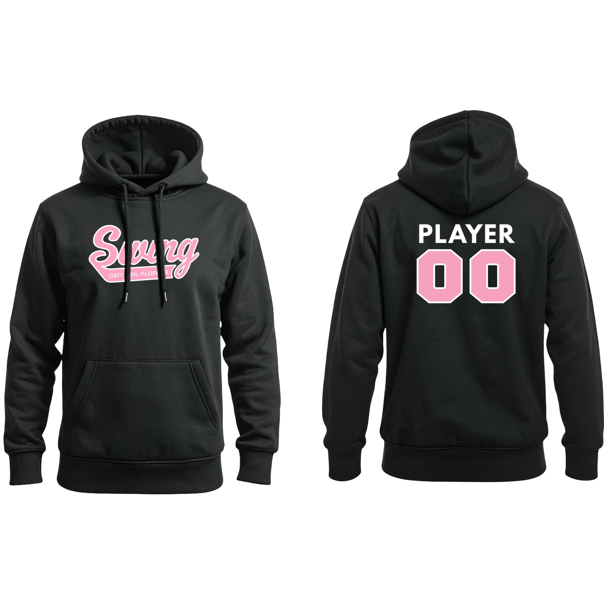 Swing Softball family hoodie, Pink Swing, Black, pair
