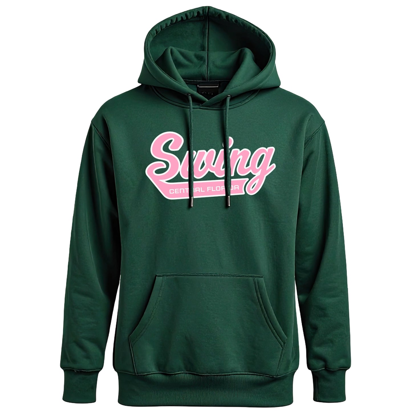 Swing Softball family hoodie, Pink Swing, Forest Green, front