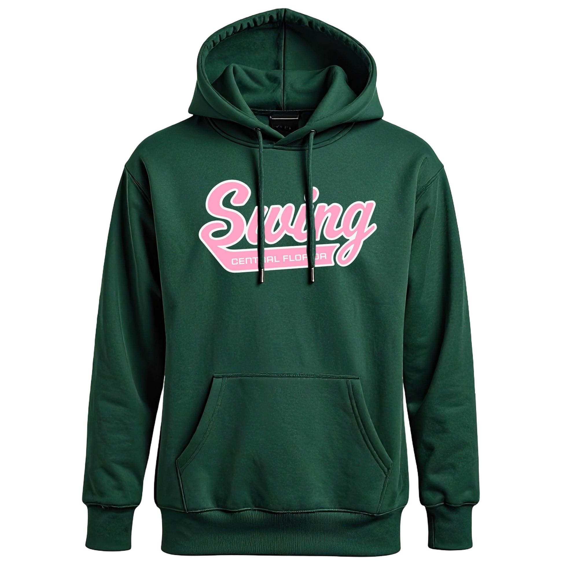 Swing Softball family hoodie, Pink Swing, Forest Green, front