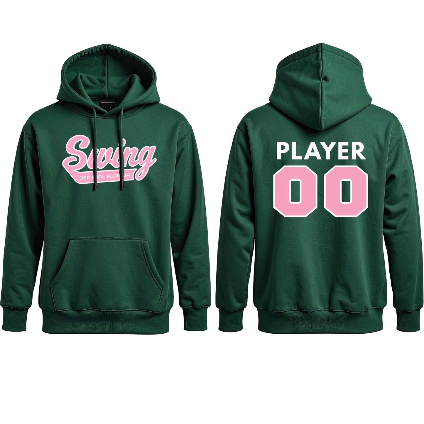 Swing Softball family hoodie, Pink Swing, Forest Green, pair