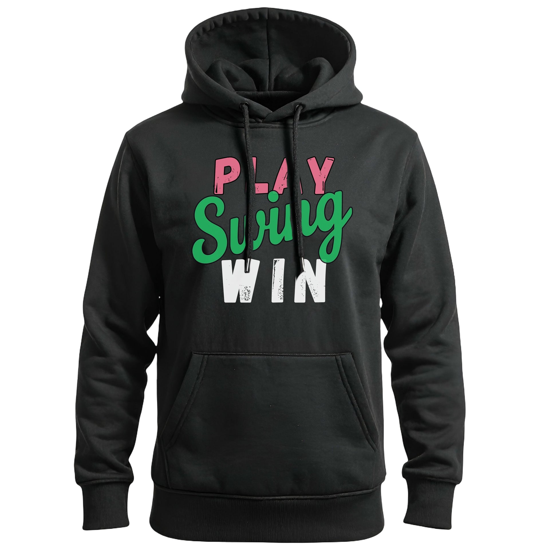 Swing Softball family hoodie, Play Swing Win, Black, front