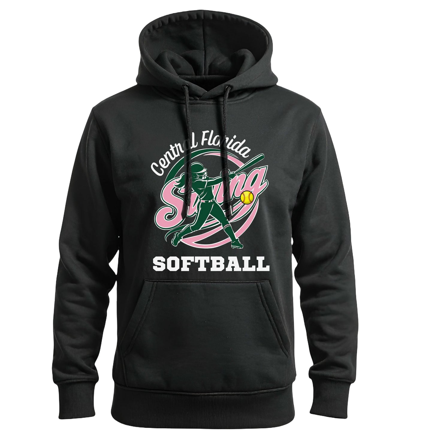 Swing Softball family hoodie, New Logo, Black, front
