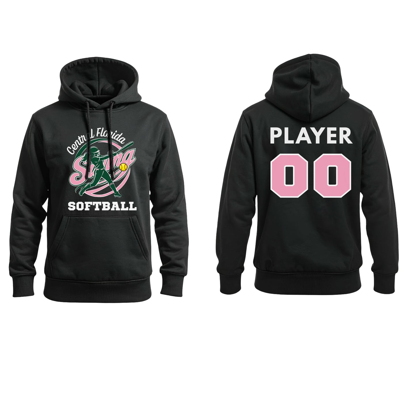 Swing Softball family hoodie, New Logo, Black, pair