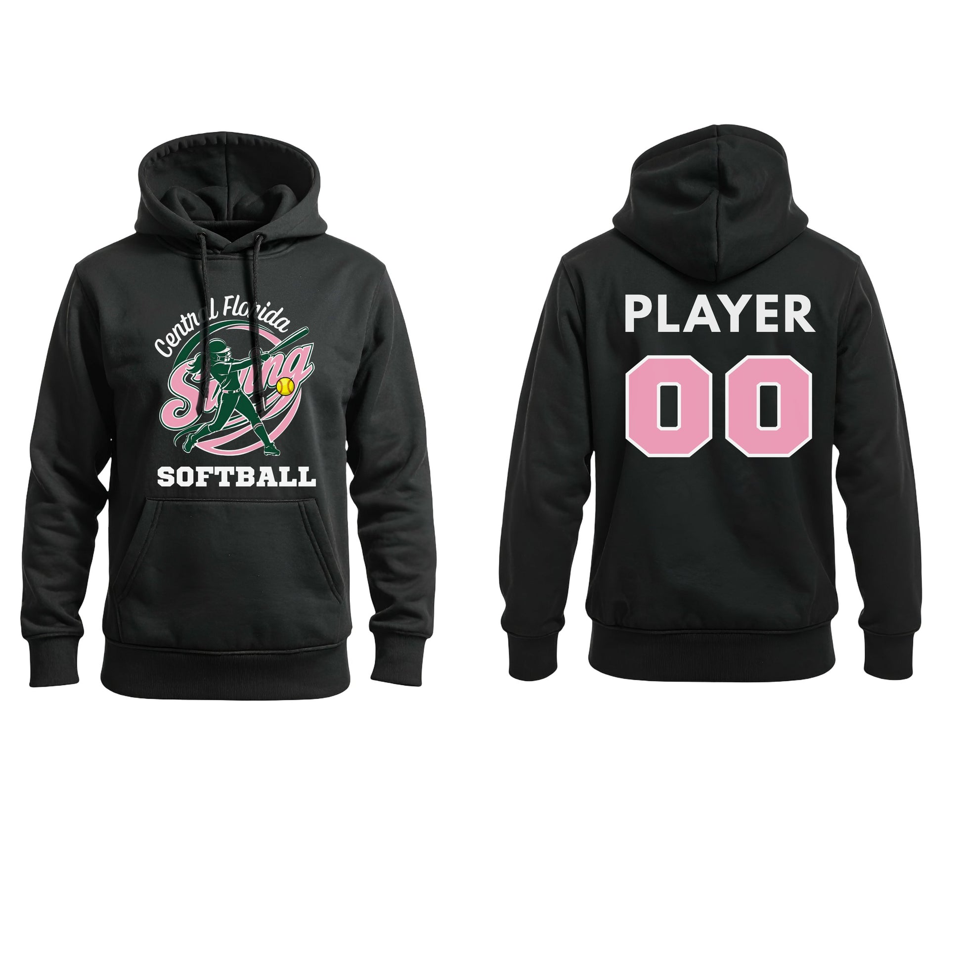 Swing Softball player hoodie, New Logo design, Black, pair