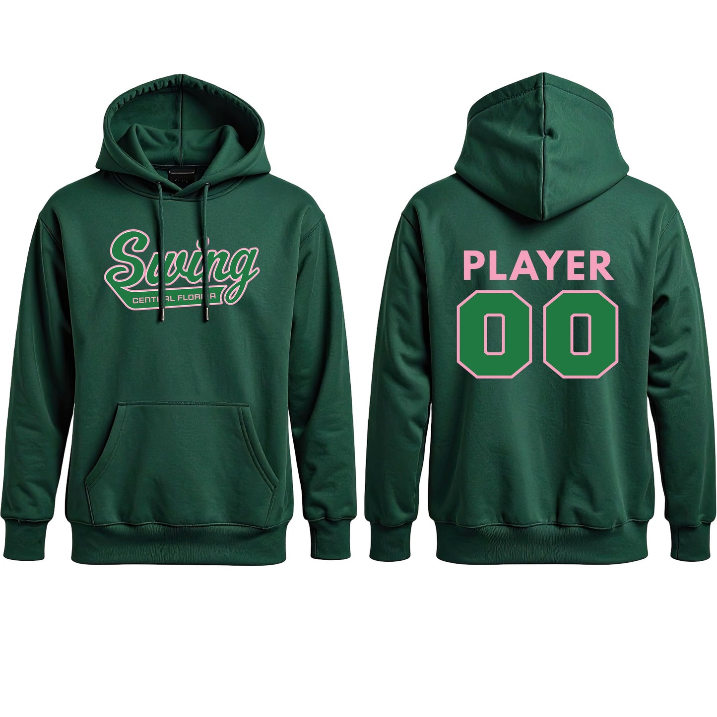 Swing Softball player hoodie, Swing design, Forest Green, pair