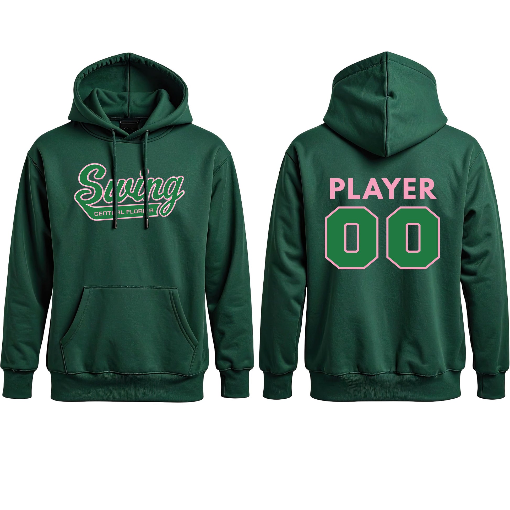 Swing Softball player hoodie, Swing design, Forest Green, pair