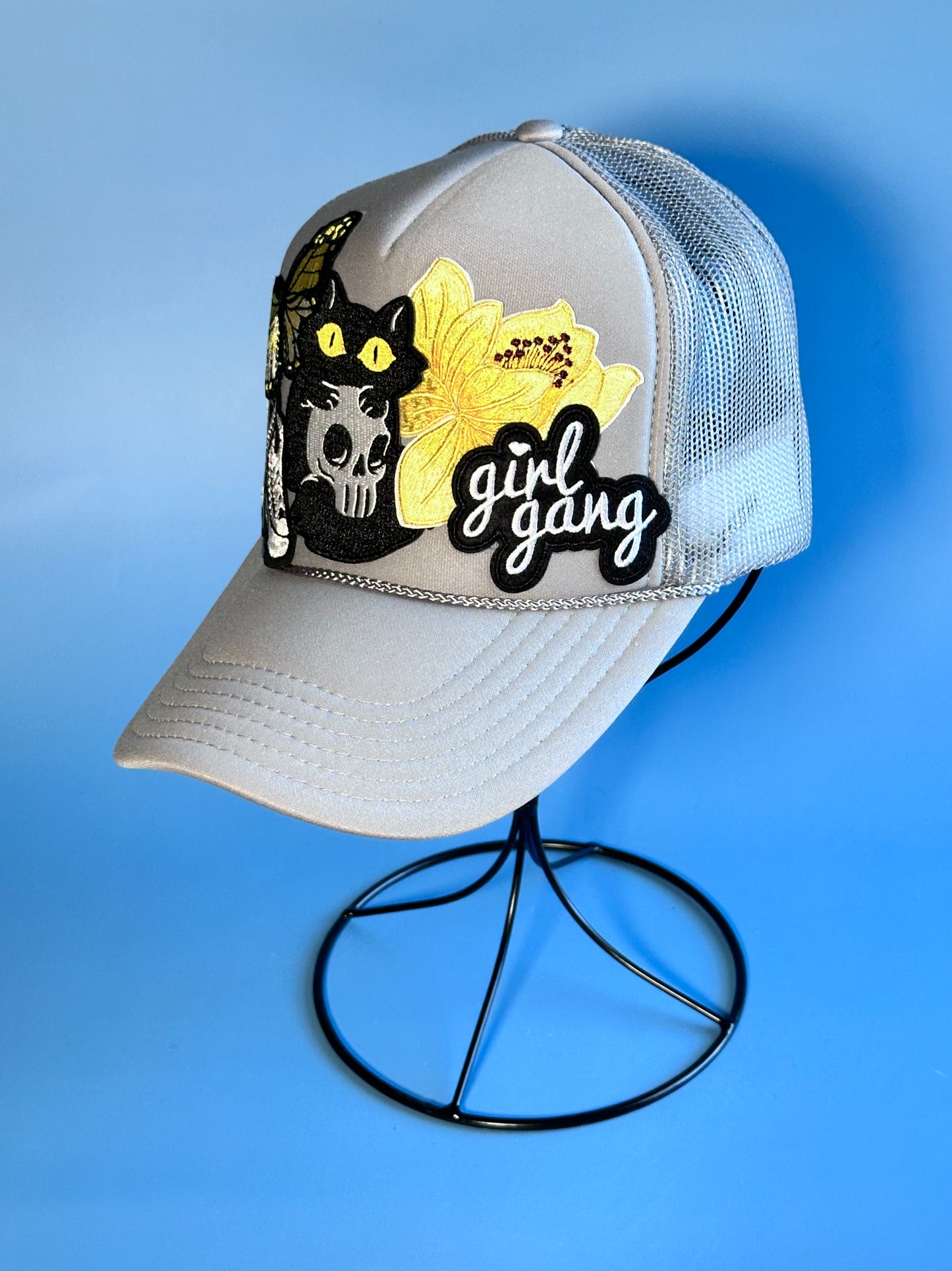 Edgy Grey, Black and Yellow Girl Gang Happy Soul Trucker Hat
