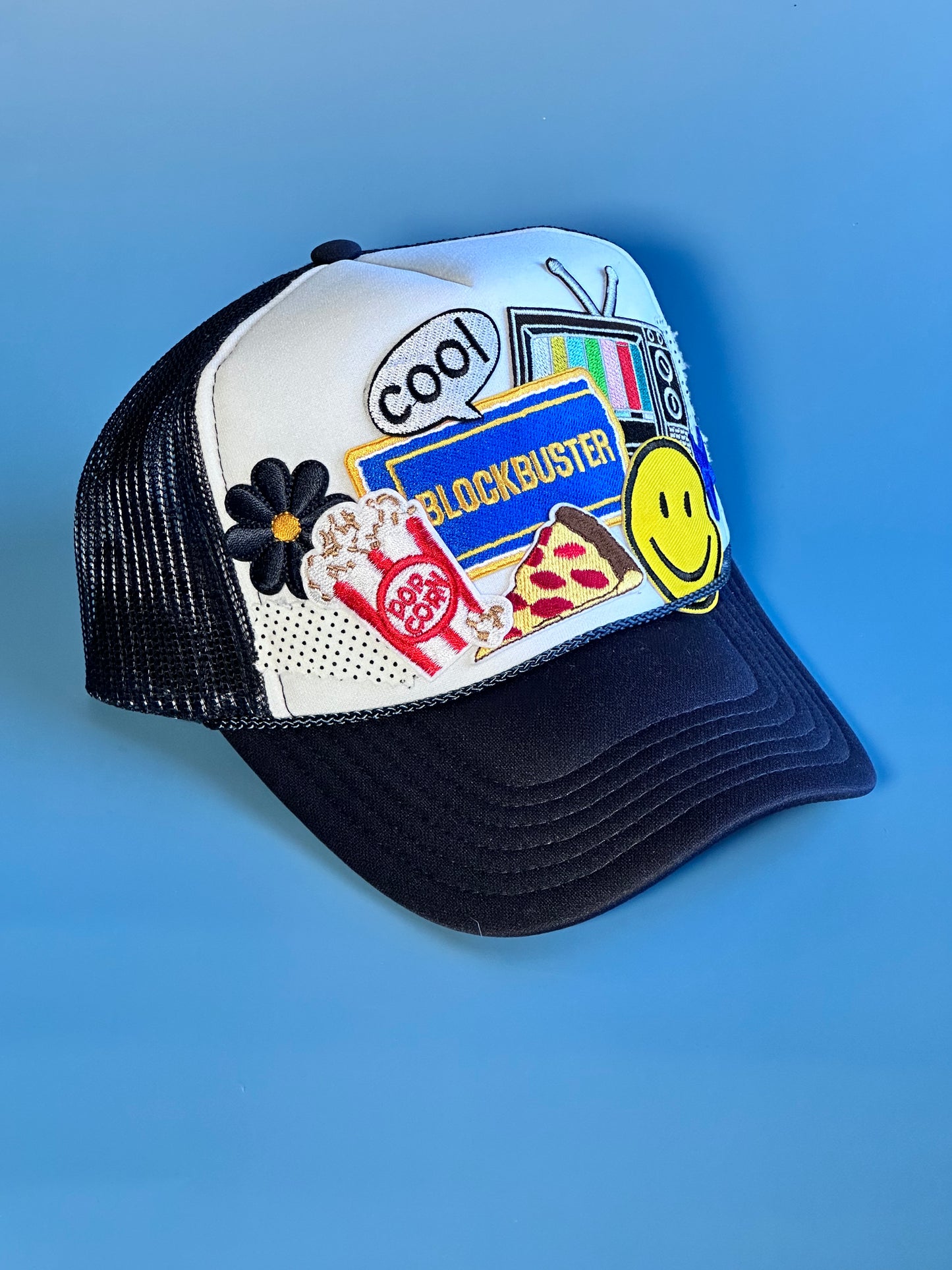 Retro Blockbuster White on Navy Happy Soul Trucker Hat