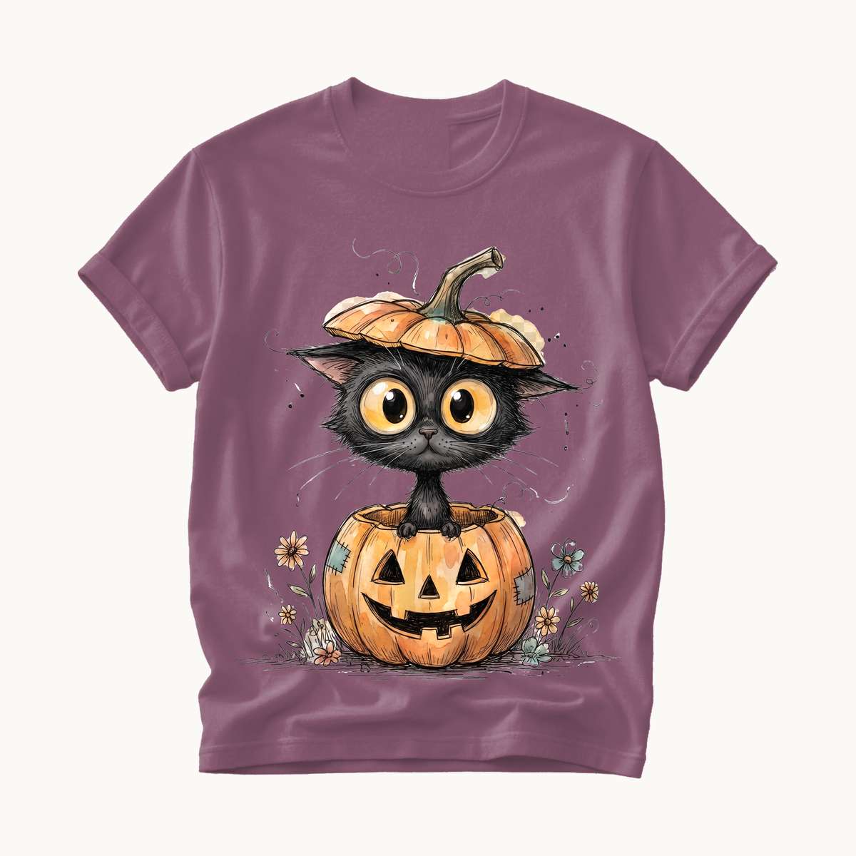 Cat in Pumpkin Shirt | Funny Halloween T-Shirt | Black Cat Jack-o-Lantern Tee