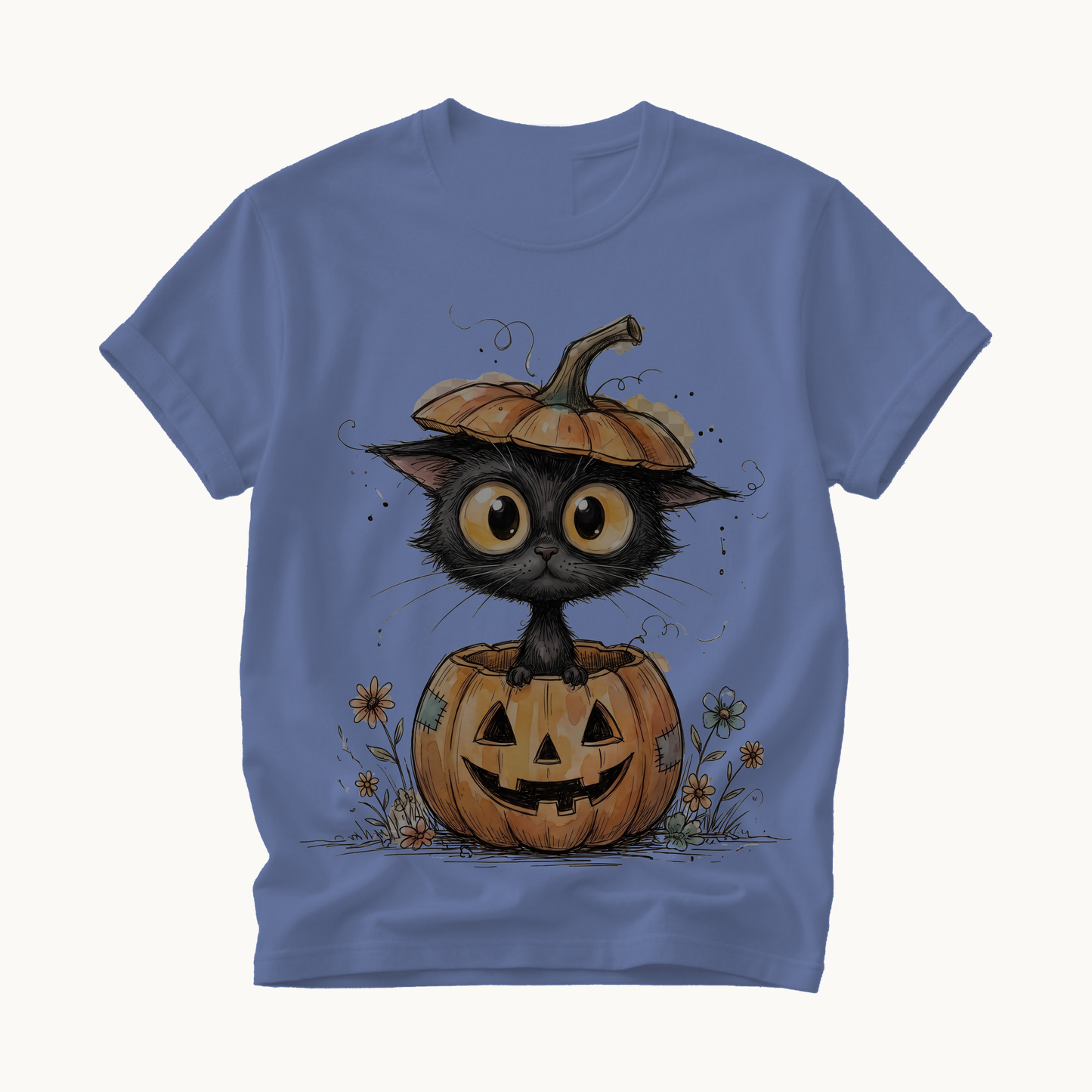 Cat in Pumpkin Shirt | Funny Halloween T-Shirt | Black Cat Jack-o-Lantern Tee