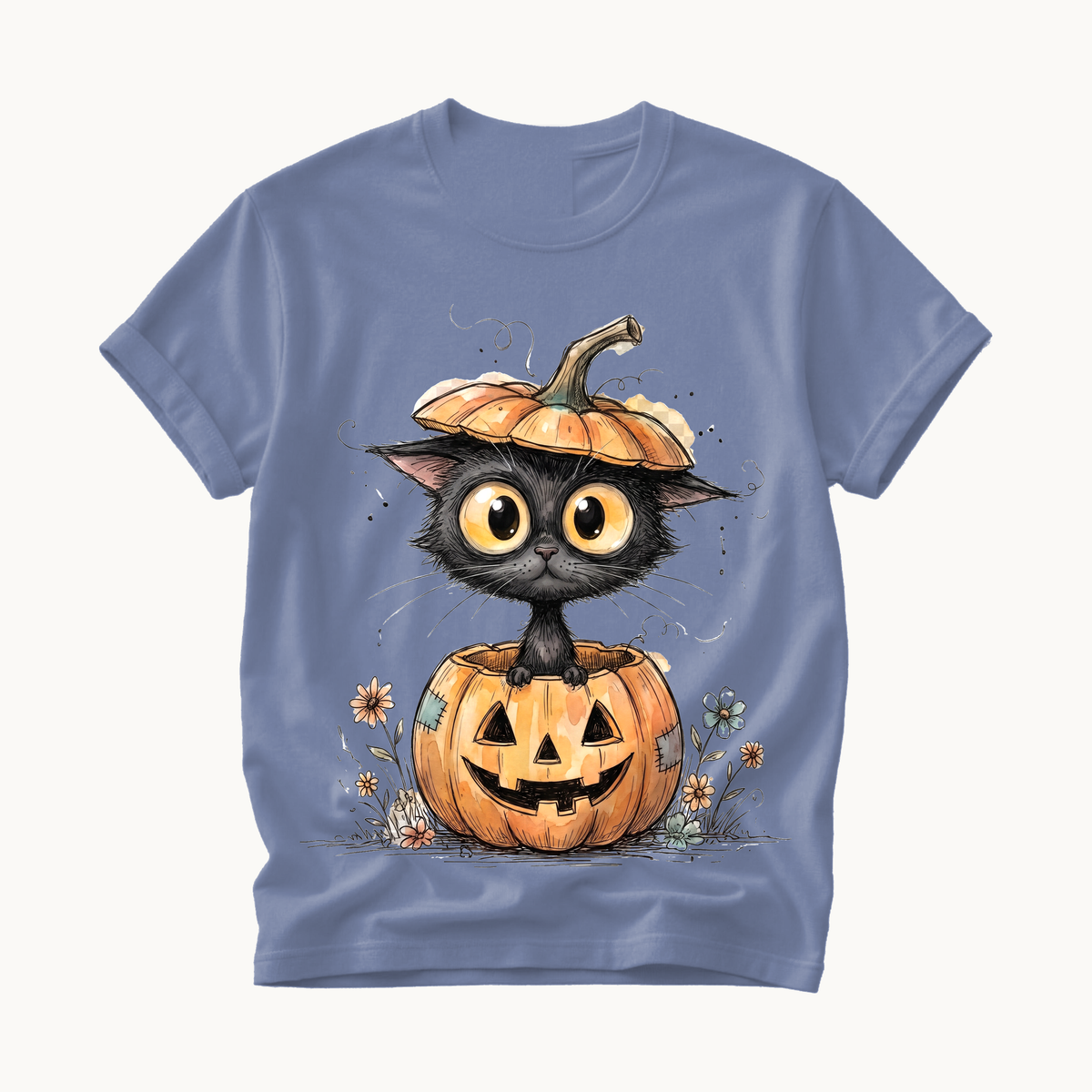 Cat in Pumpkin Shirt | Funny Halloween T-Shirt | Black Cat Jack-o-Lantern Tee