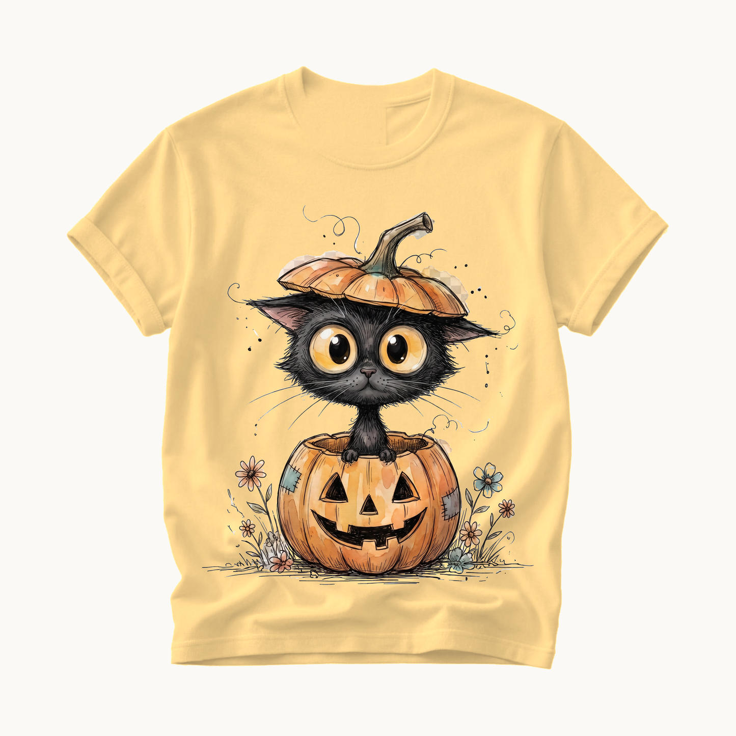 Cat in Pumpkin Shirt | Funny Halloween T-Shirt | Black Cat Jack-o-Lantern Tee