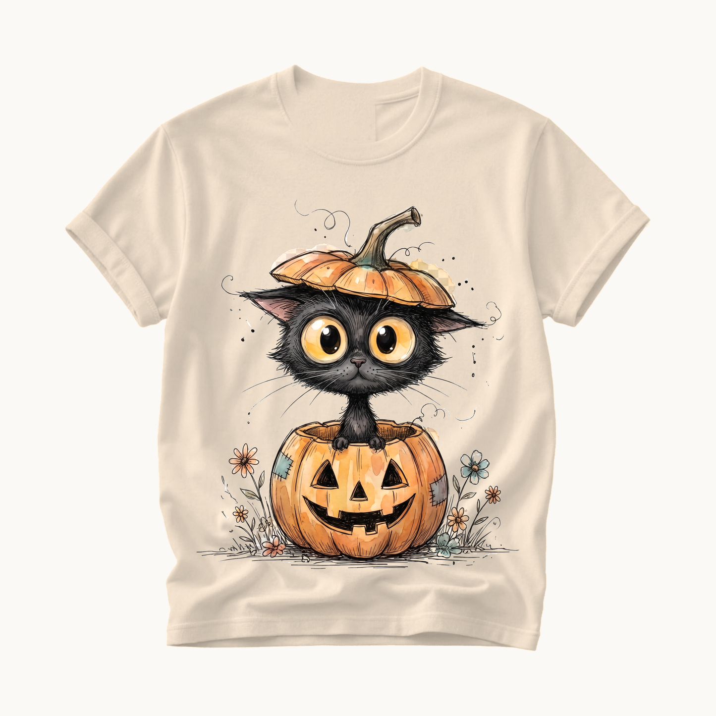 Cat in Pumpkin Shirt | Funny Halloween T-Shirt | Black Cat Jack-o-Lantern Tee