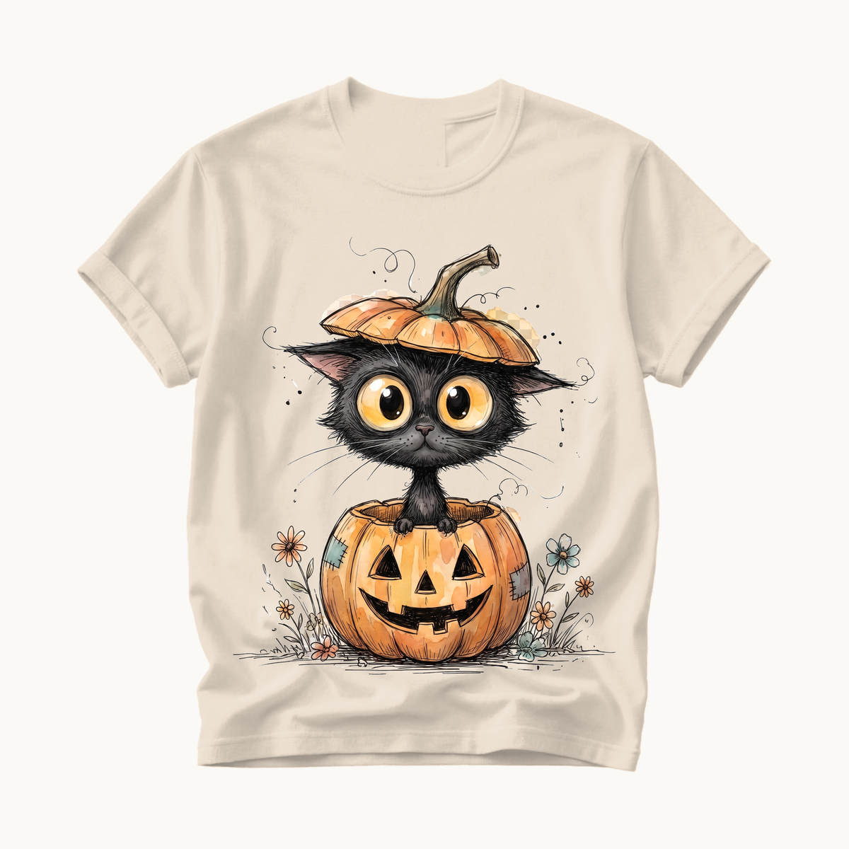 Cat in Pumpkin Shirt | Funny Halloween T-Shirt | Black Cat Jack-o-Lantern Tee