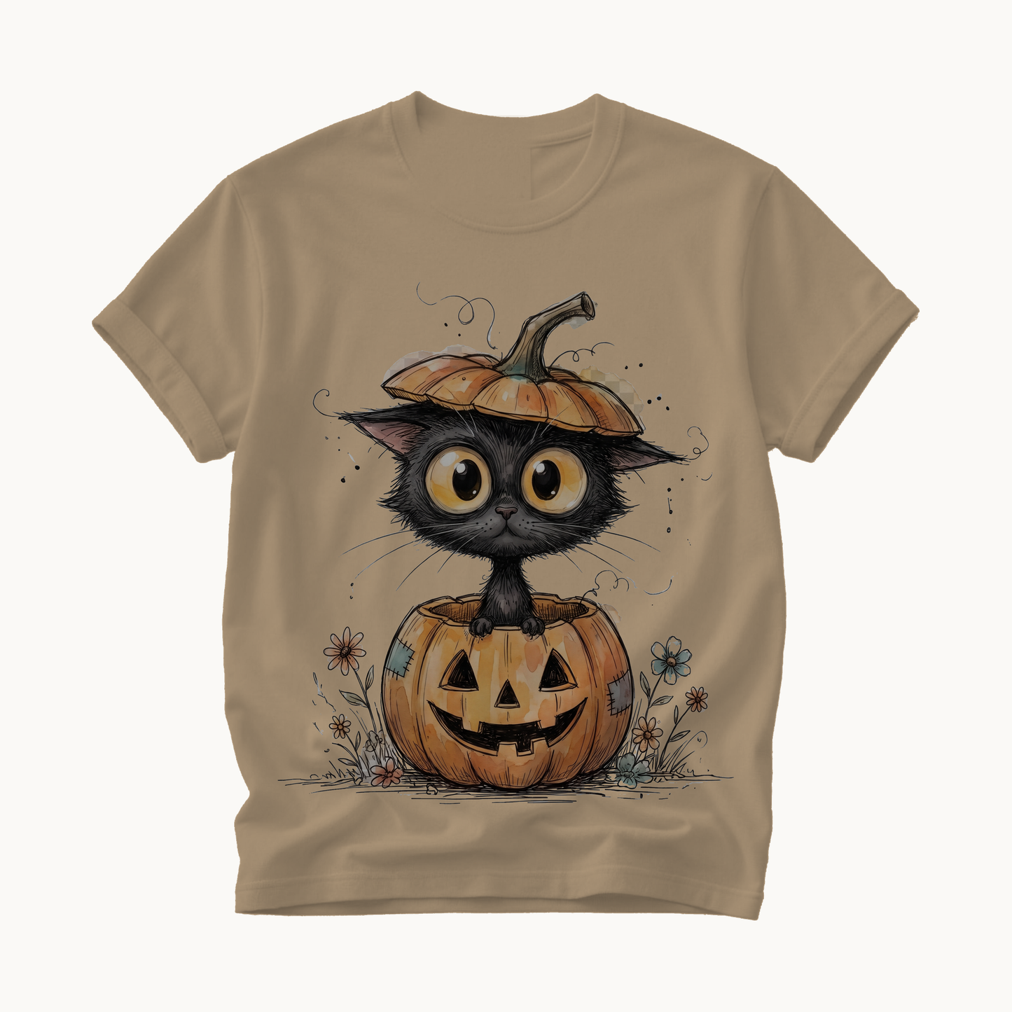 Cat in Pumpkin Shirt | Funny Halloween T-Shirt | Black Cat Jack-o-Lantern Tee
