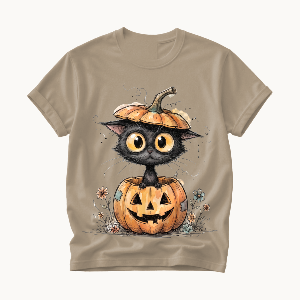Cat in Pumpkin Shirt | Funny Halloween T-Shirt | Black Cat Jack-o-Lantern Tee