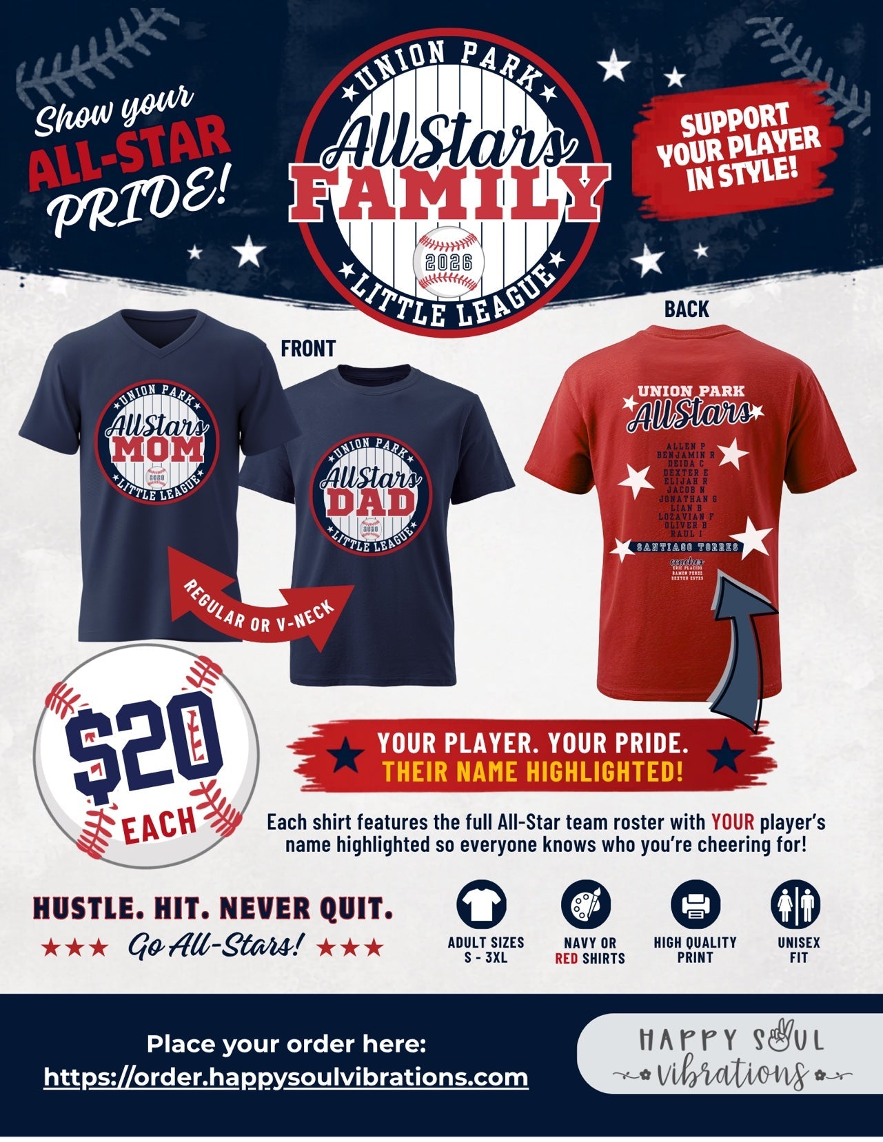 Union Park All-Stars Family shirts