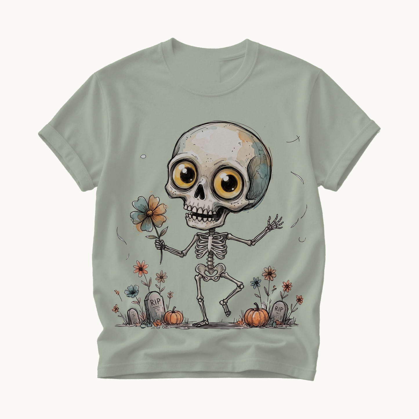 Dancing Skeleton Shirt | Cute Halloween T-Shirt for Women | Whimsical Skeleton Flower Tee