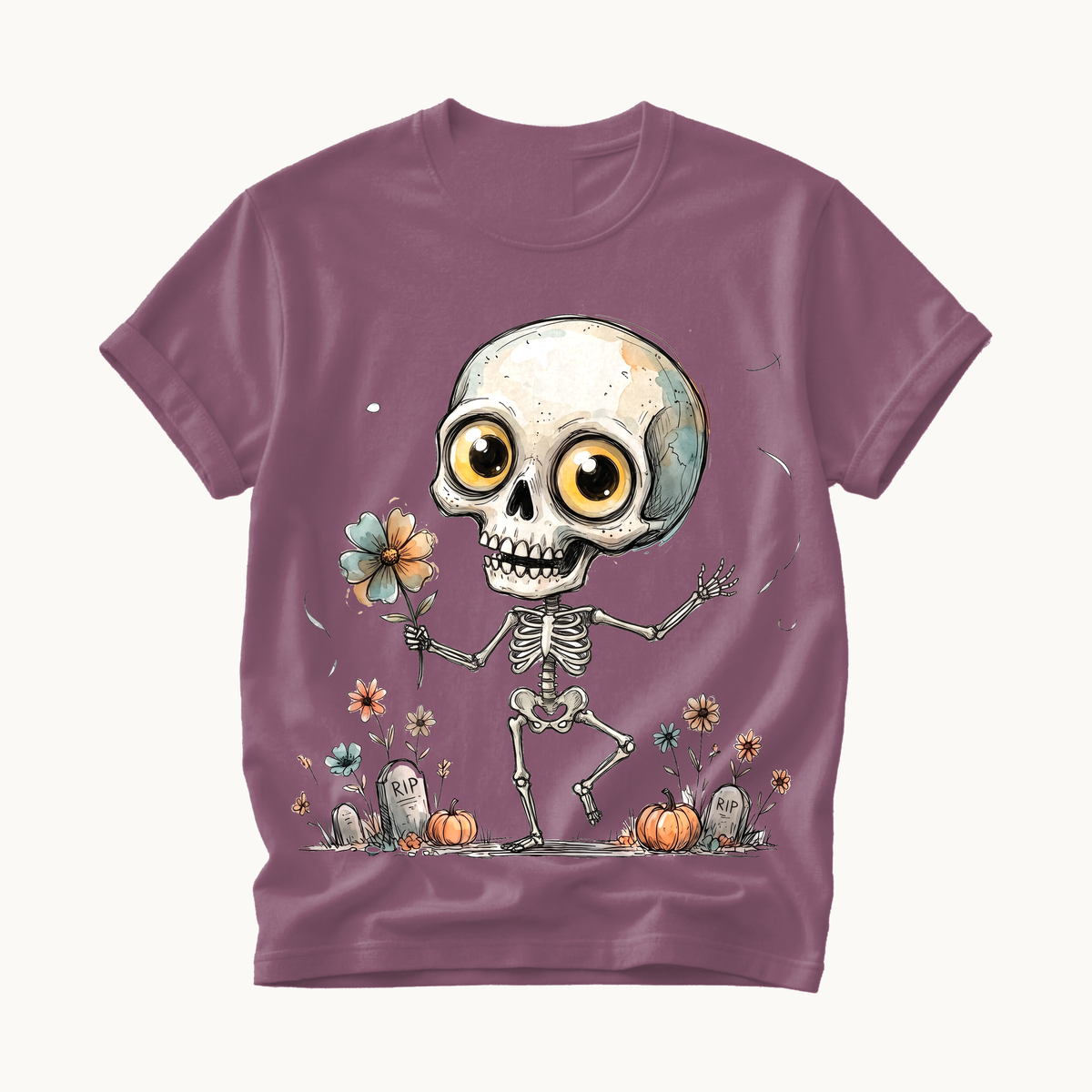 Dancing Skeleton Shirt | Cute Halloween T-Shirt for Women | Whimsical Skeleton Flower Tee