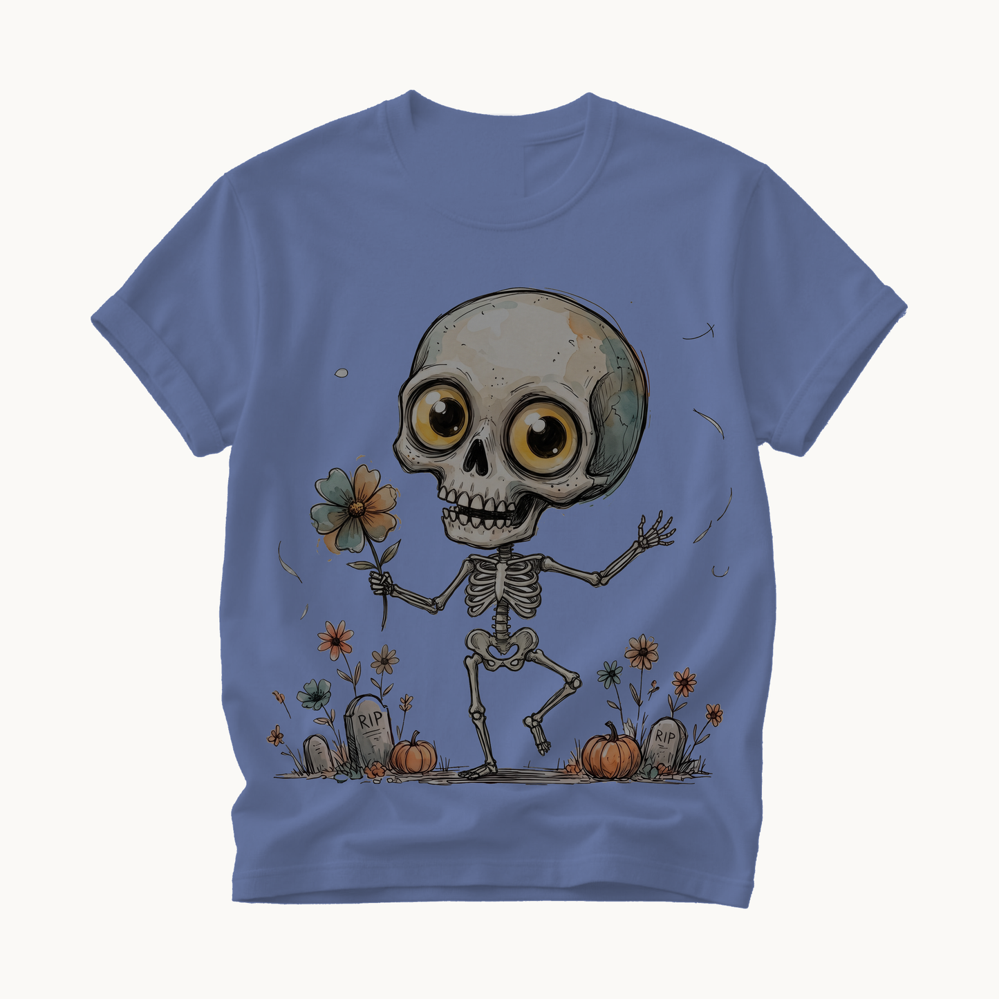 Dancing Skeleton Shirt | Cute Halloween T-Shirt for Women | Whimsical Skeleton Flower Tee