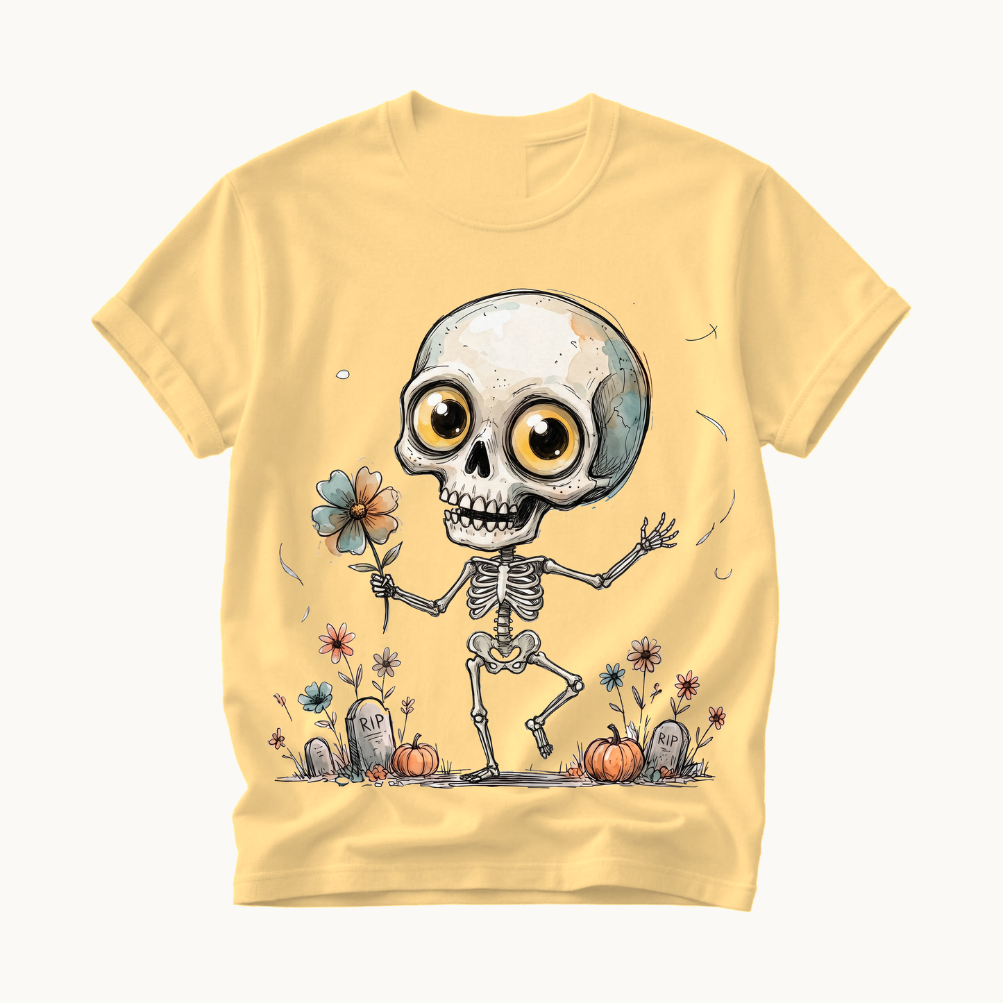 Dancing Skeleton Shirt | Cute Halloween T-Shirt for Women | Whimsical Skeleton Flower Tee
