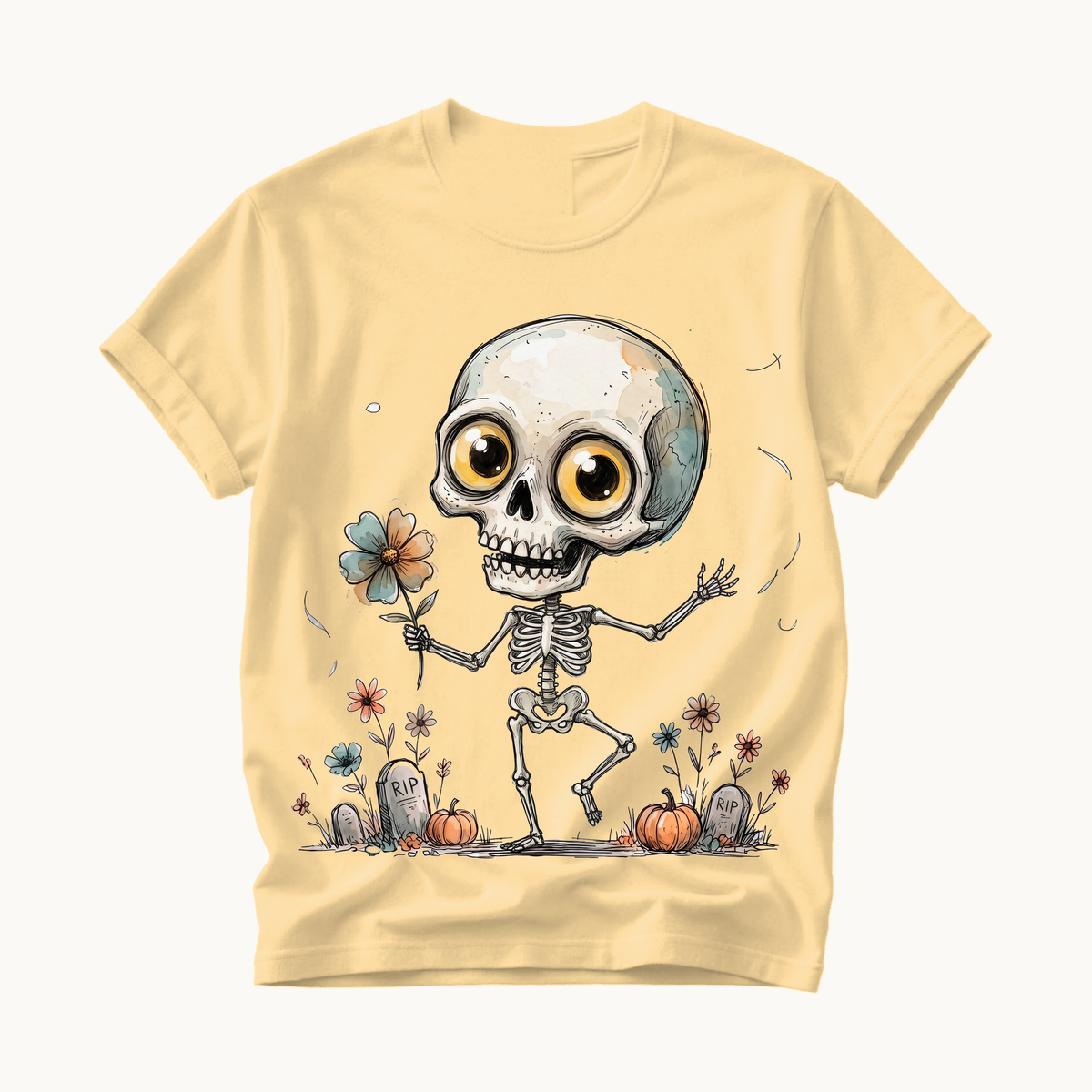 Dancing Skeleton Shirt | Cute Halloween T-Shirt for Women | Whimsical Skeleton Flower Tee