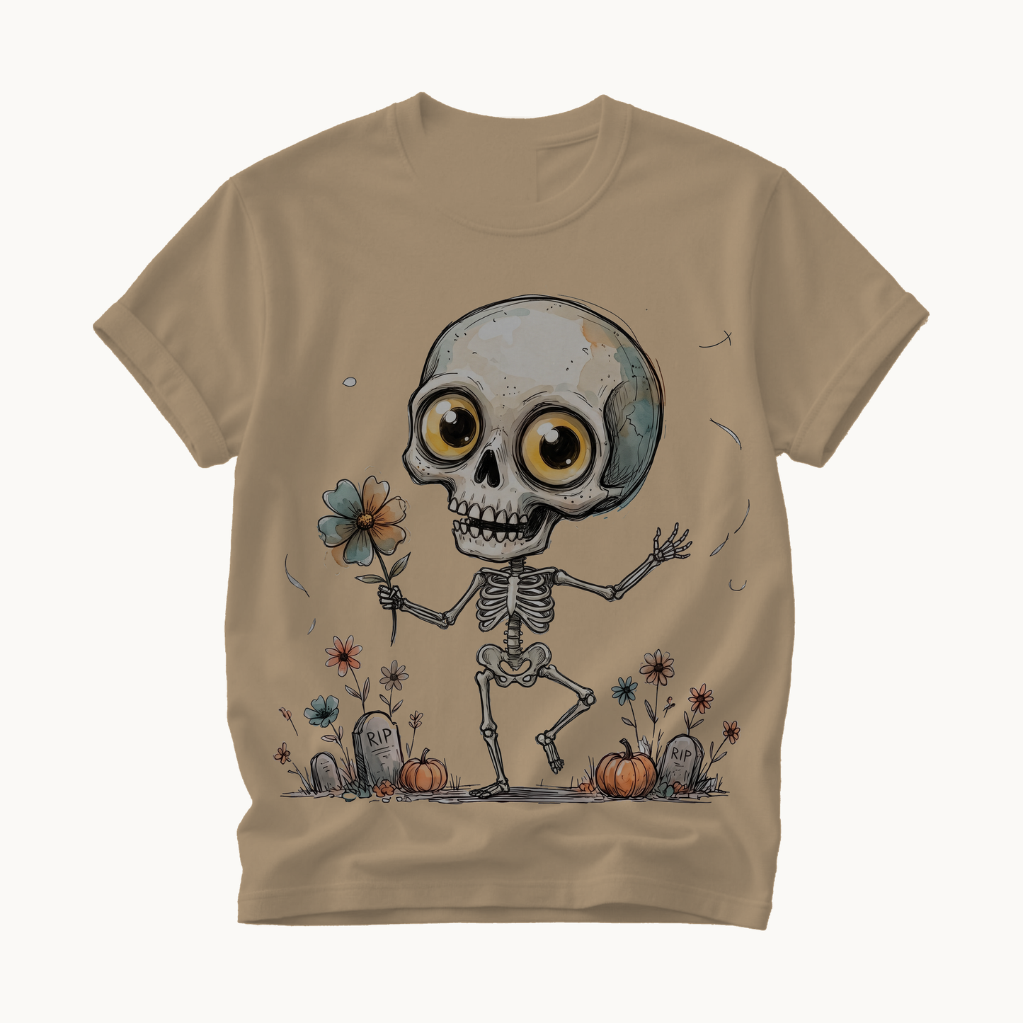 Dancing Skeleton Shirt | Cute Halloween T-Shirt for Women | Whimsical Skeleton Flower Tee