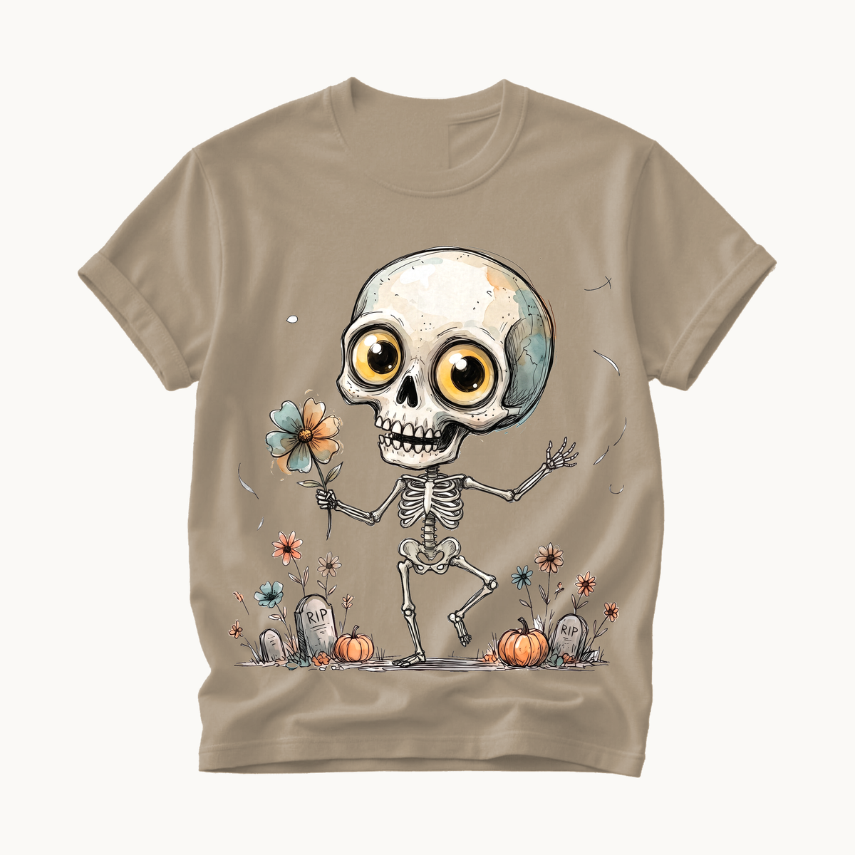 Dancing Skeleton Shirt | Cute Halloween T-Shirt for Women | Whimsical Skeleton Flower Tee